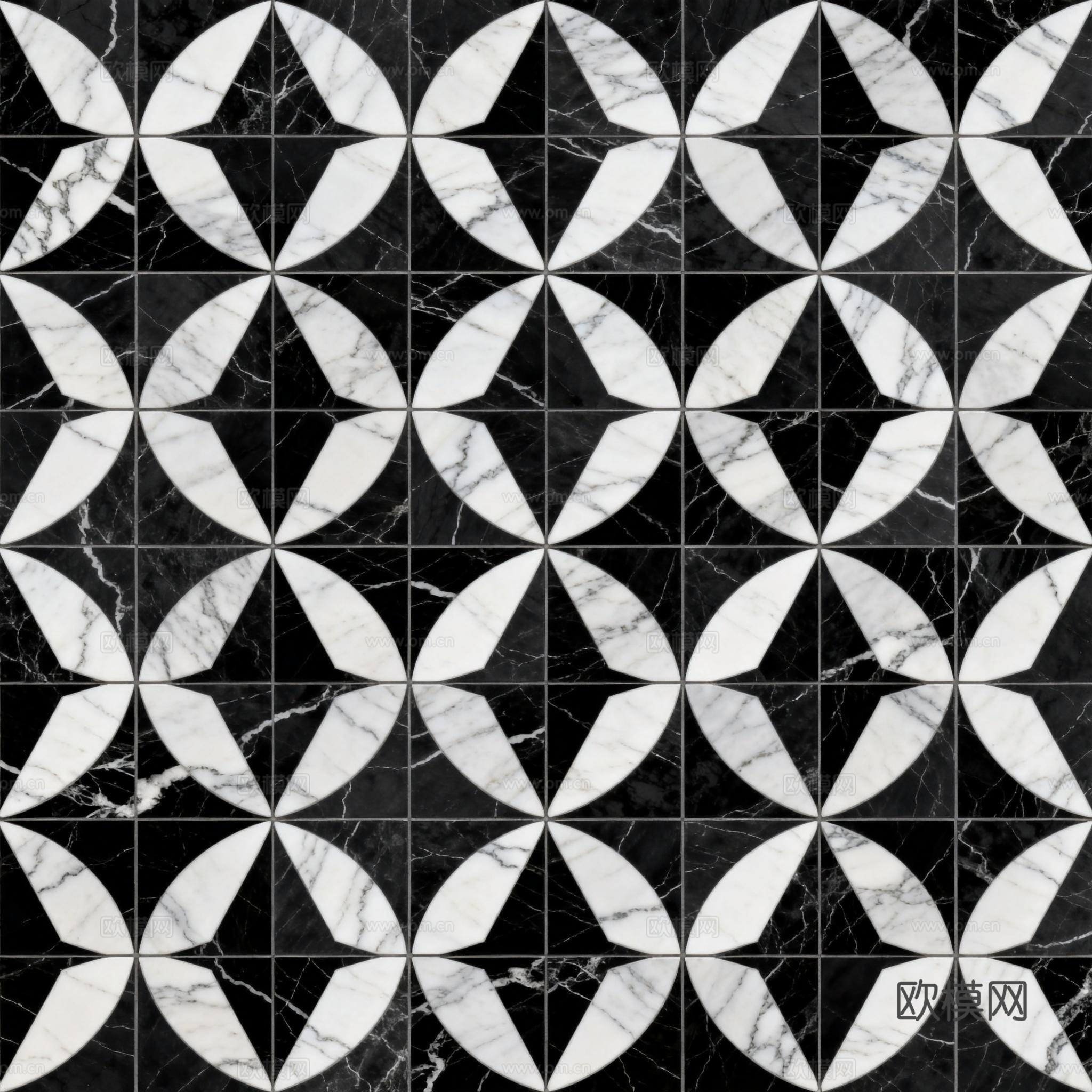 现代花砖 黑白石材拼花 花卉几何图案水刀石材拼花 石材马赛克