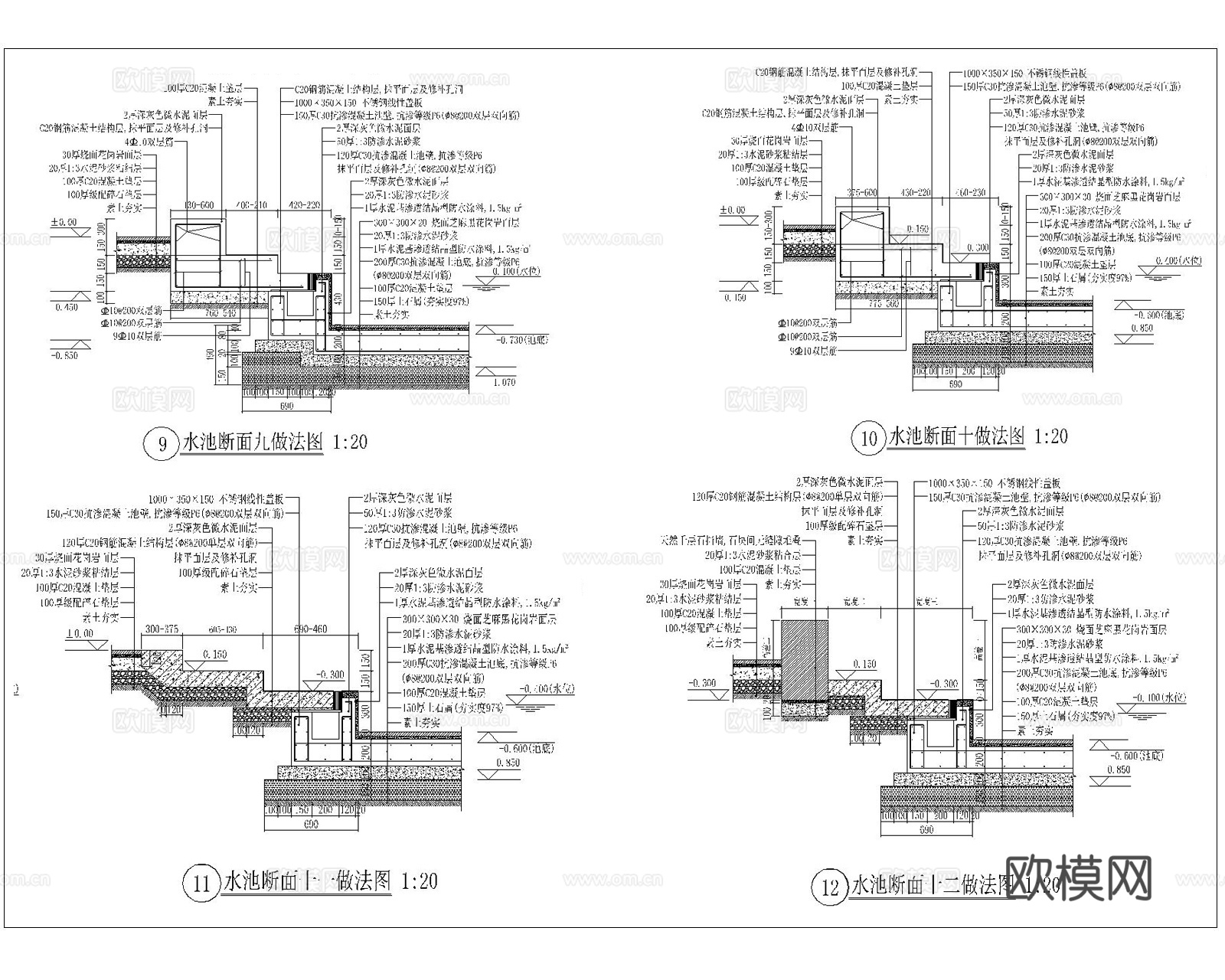 水池池壁CAD施工图cad施工图