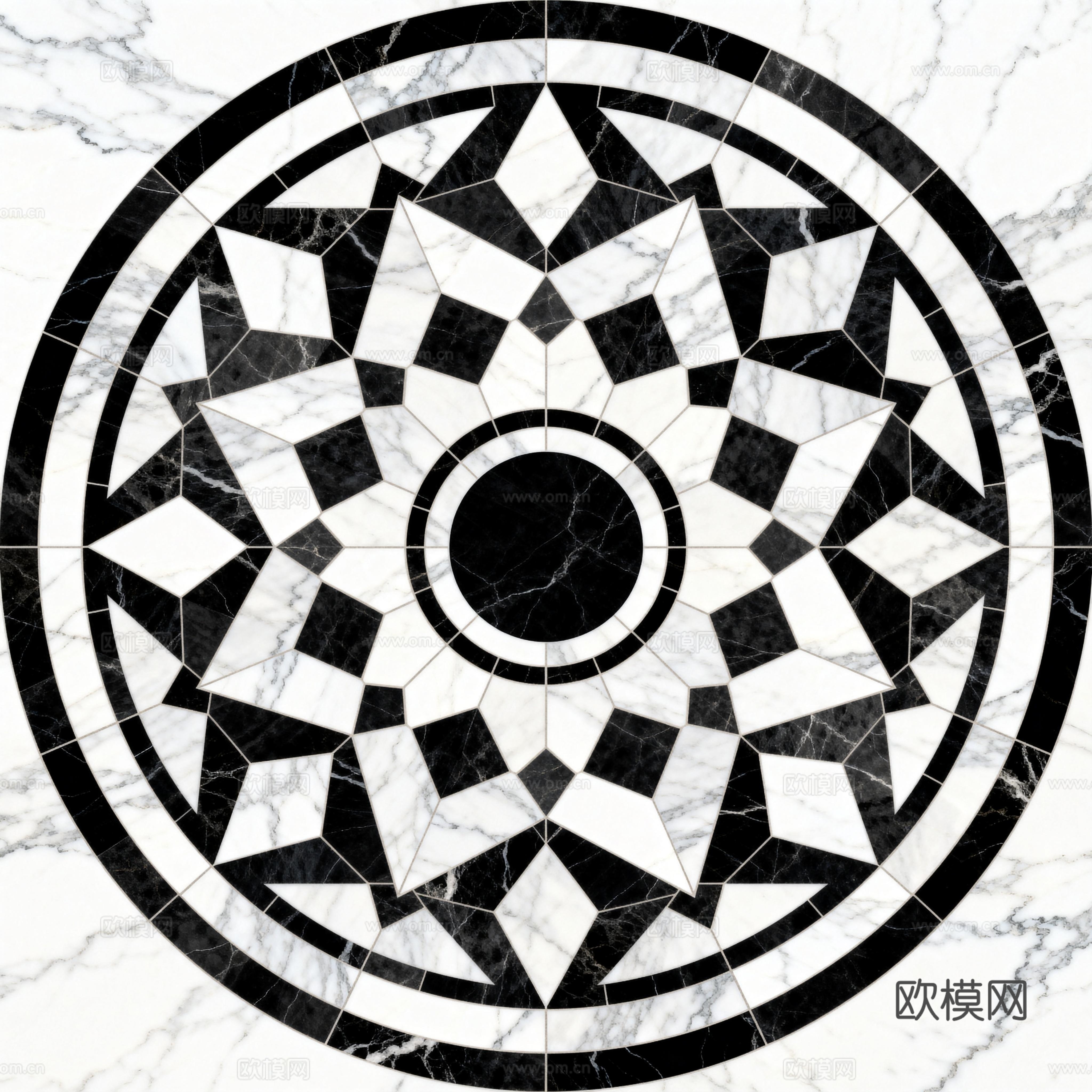 轻奢黑白拼花大理石 黑白石材圆形拼花 玄关圆形拼花
