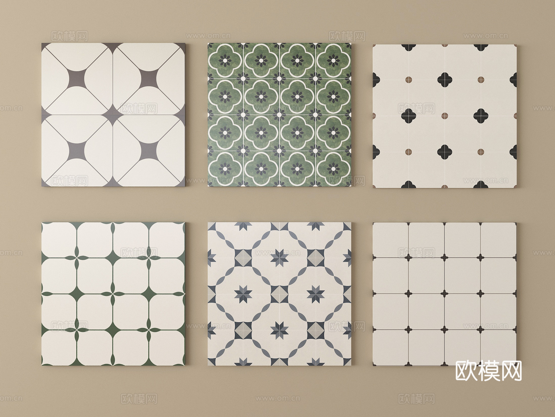 法式复古风地砖 瓷砖 花纹砖su模型