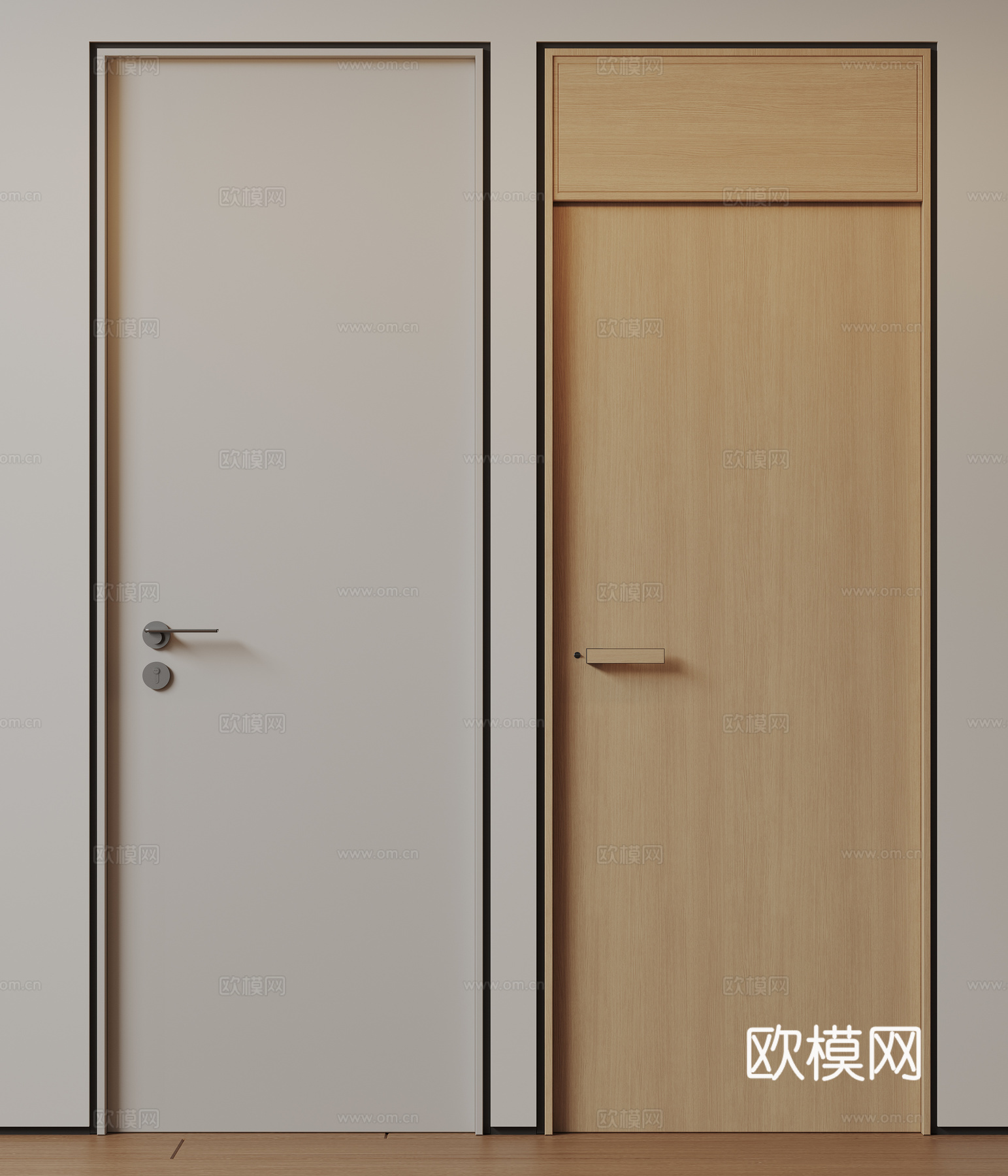 现代极简单开门 中古房间门 卧室门 平板门 实木门 平开门3d模型