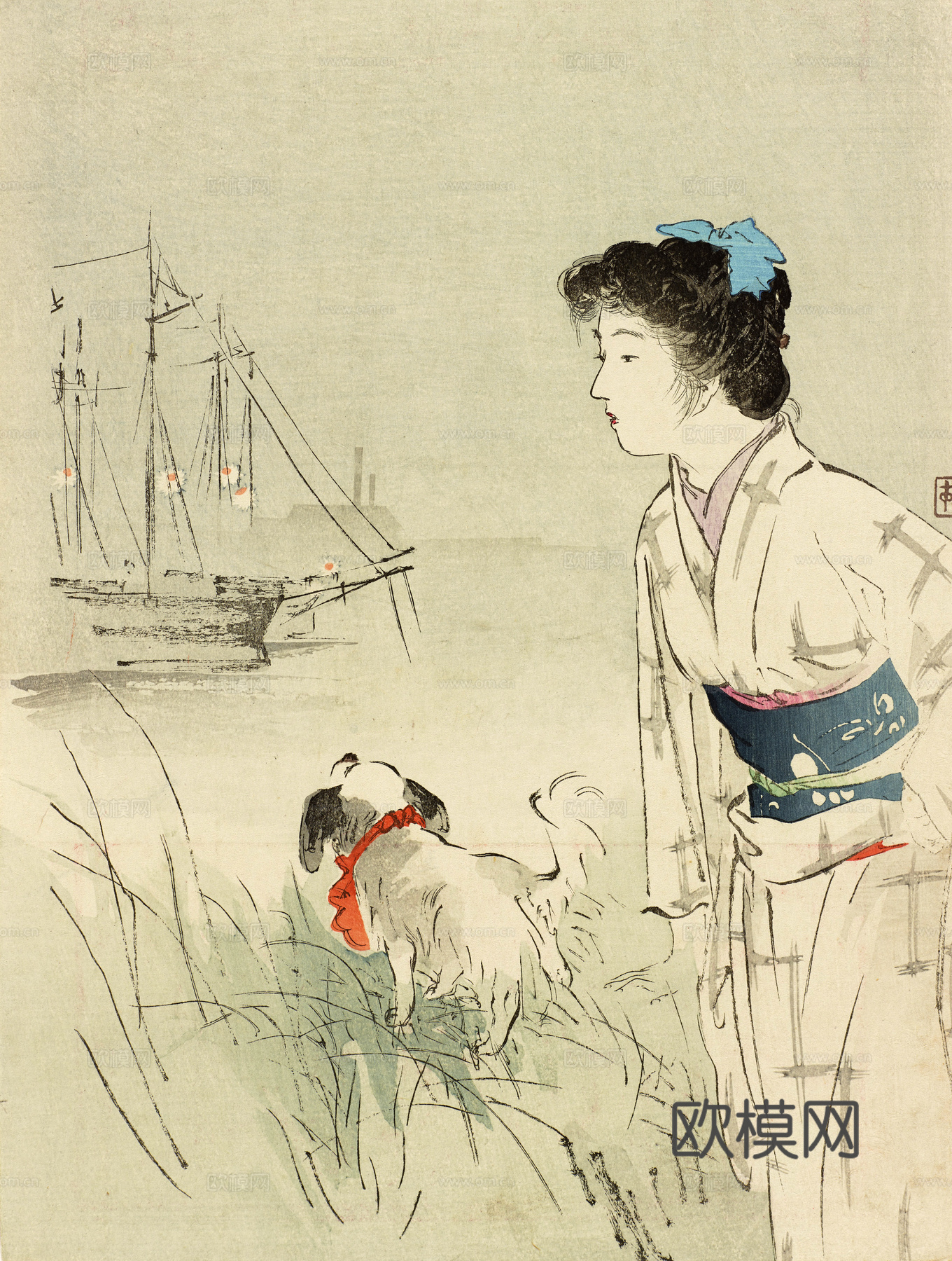 日本浮世绘人物画，日本清新人物画3