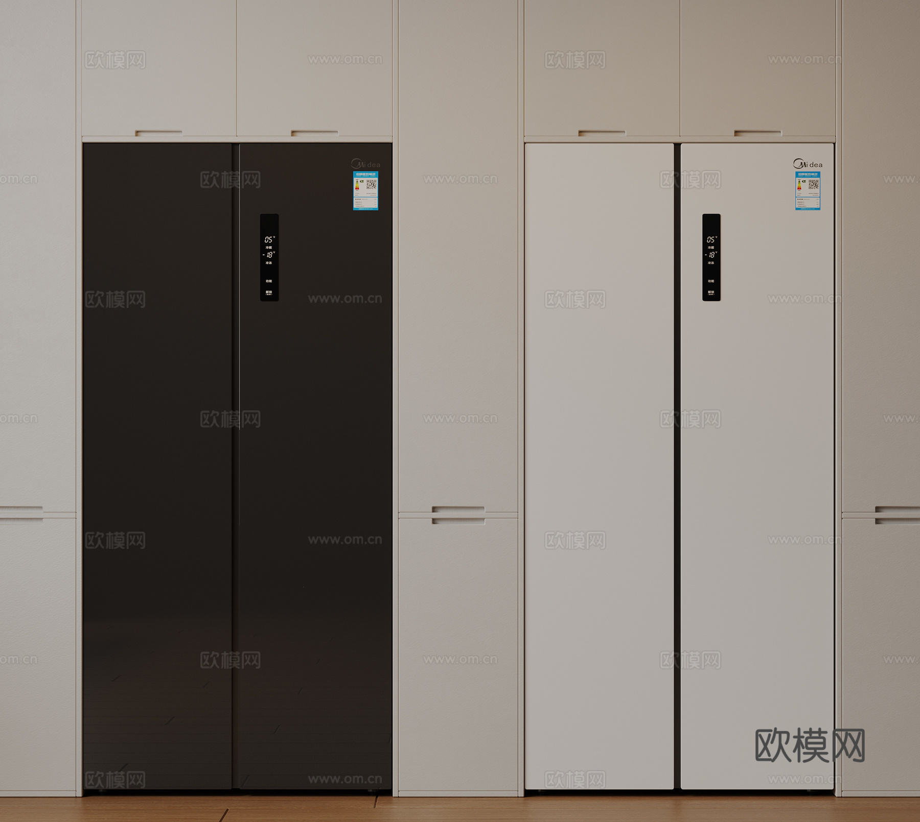 现代极简冰箱 双开门冰箱 简约冰箱柜 中古冰箱 意式冰箱 厨su模型