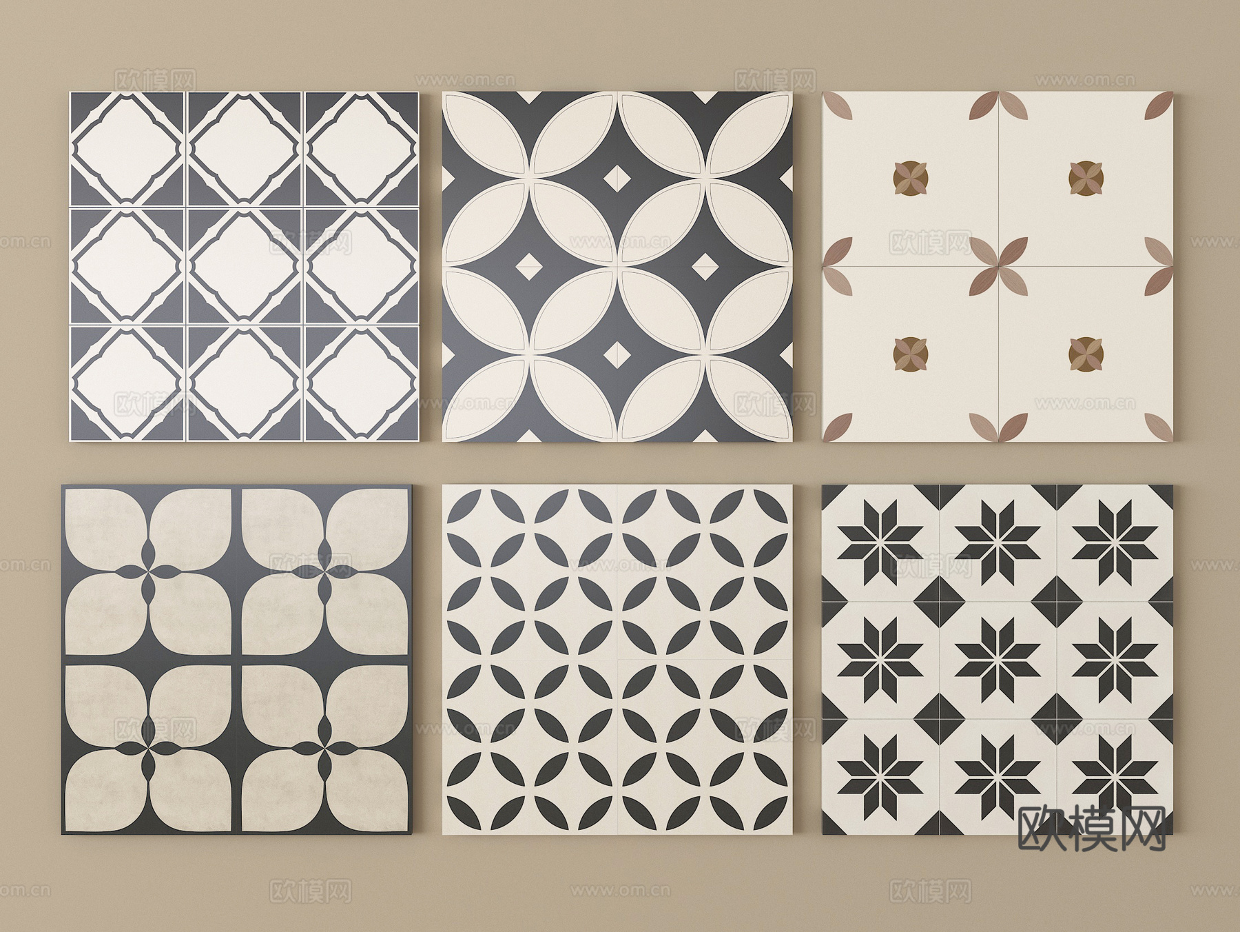 现代石材拼花地砖 花砖 仿古砖su模型