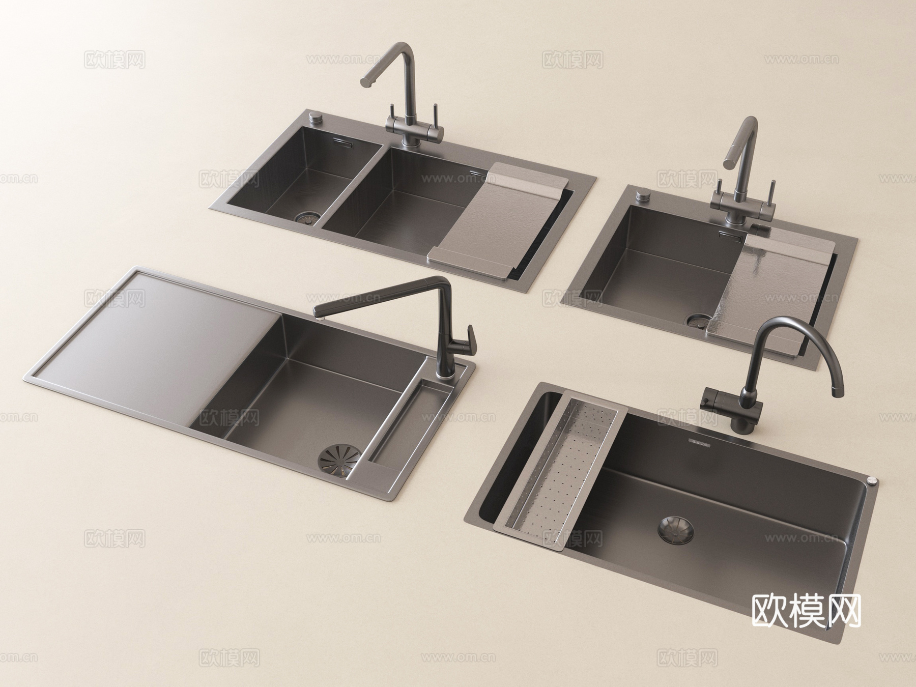 现代洗菜盆 水槽 水龙头 不锈钢水槽su模型