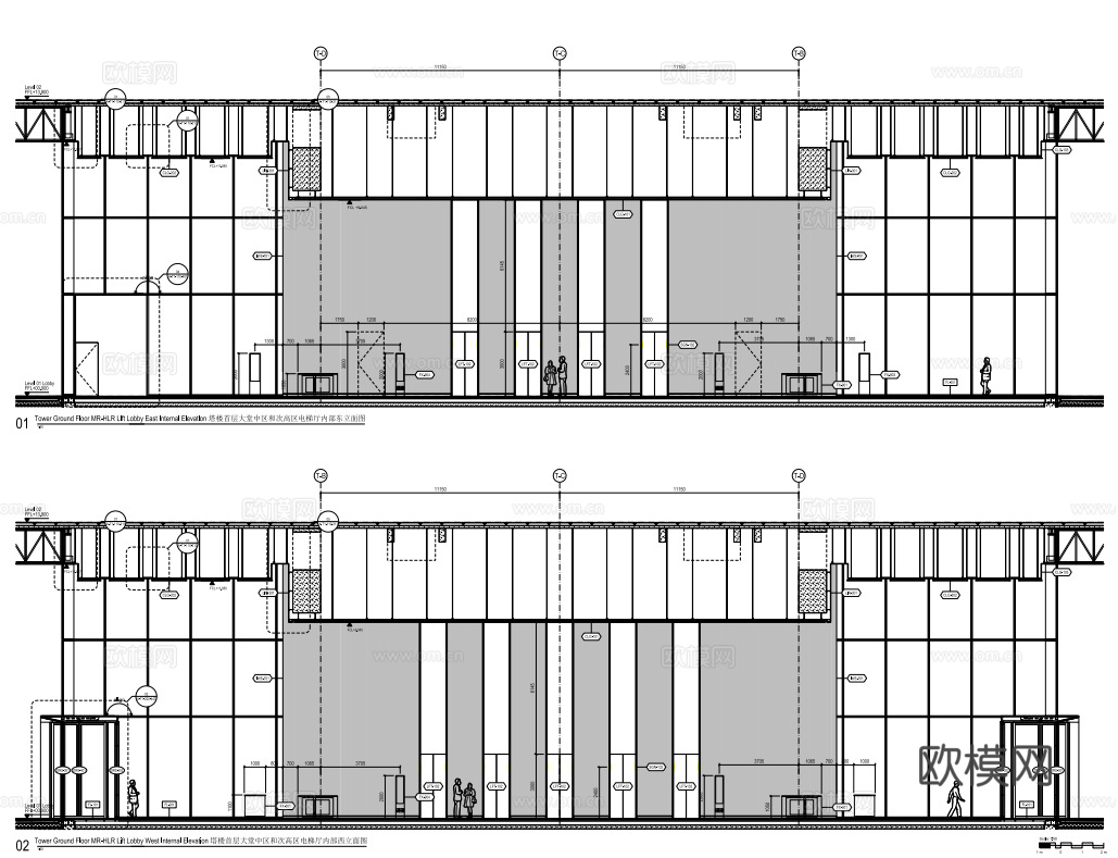 办公楼大堂 最新全套施工图 效果图合集cad施工图