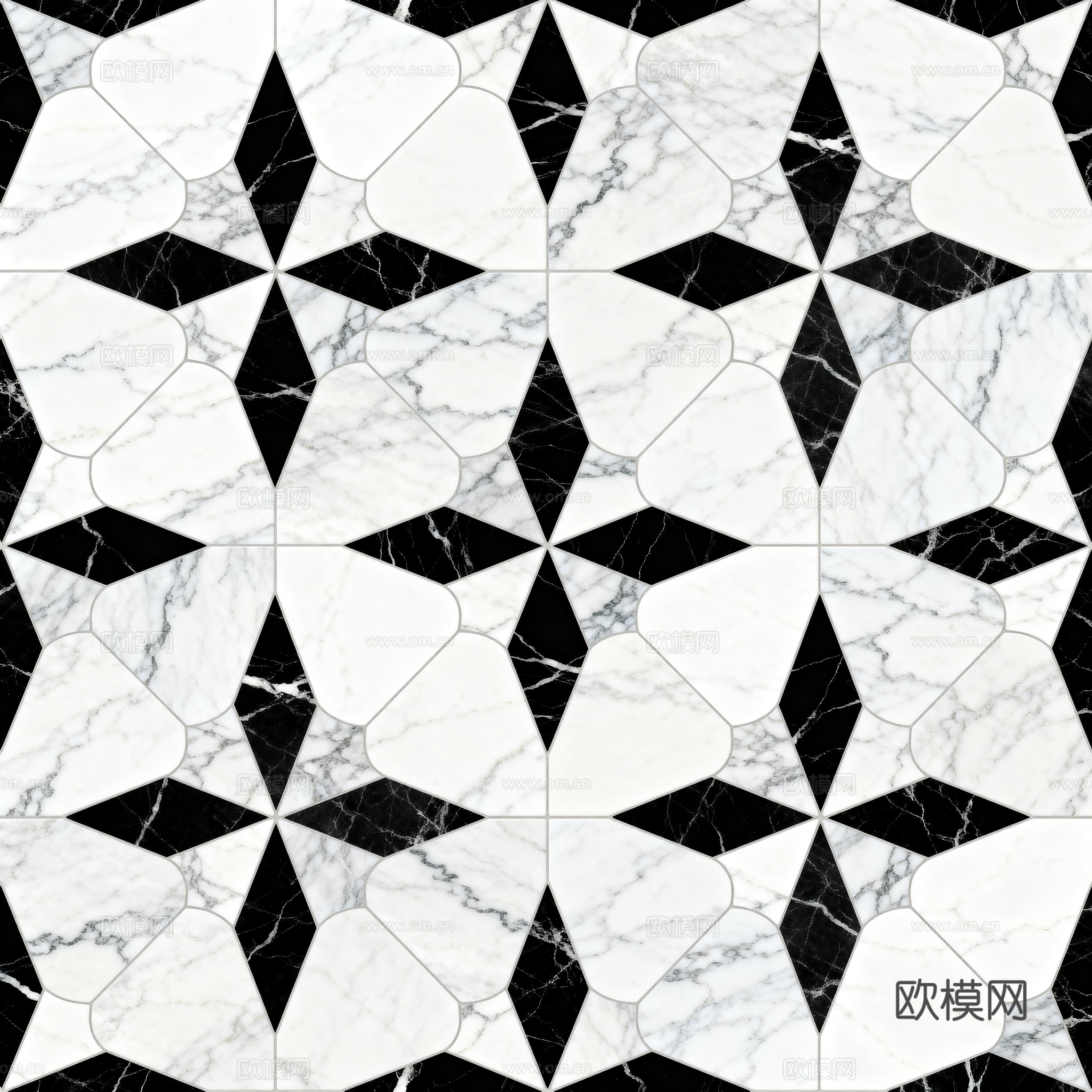 现代花砖 黑白石材拼花 花卉几何图案水刀石材拼花 石材马赛克下载