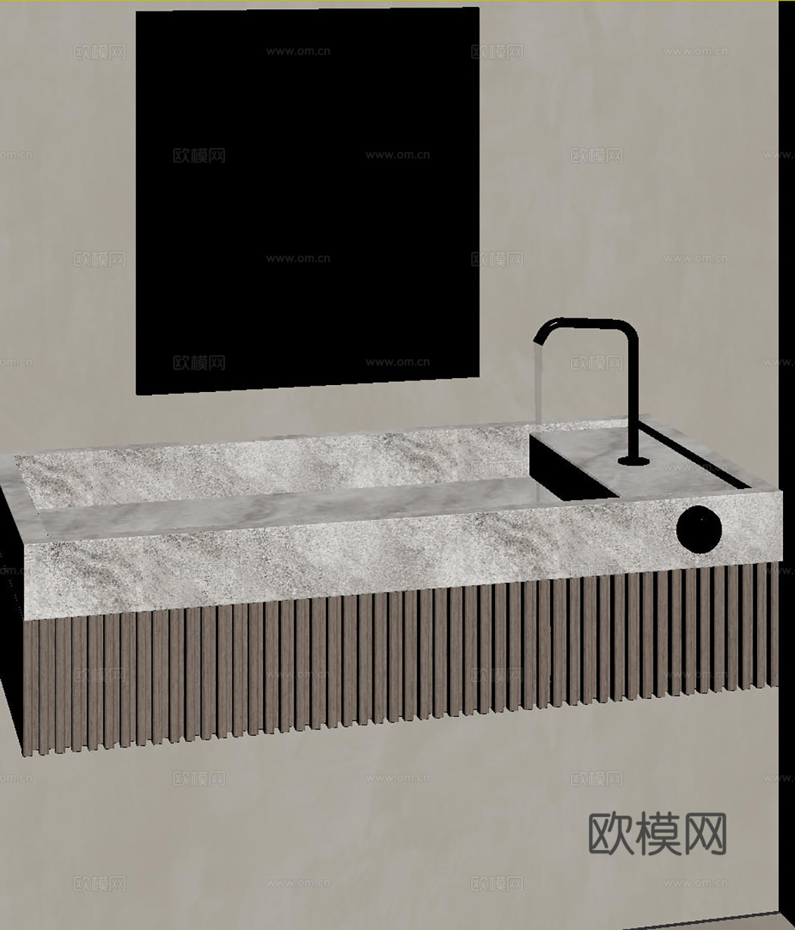 现代极简洗手台 中古浴室柜 台盆柜 装饰品摆件 镜子 卫生间su模型