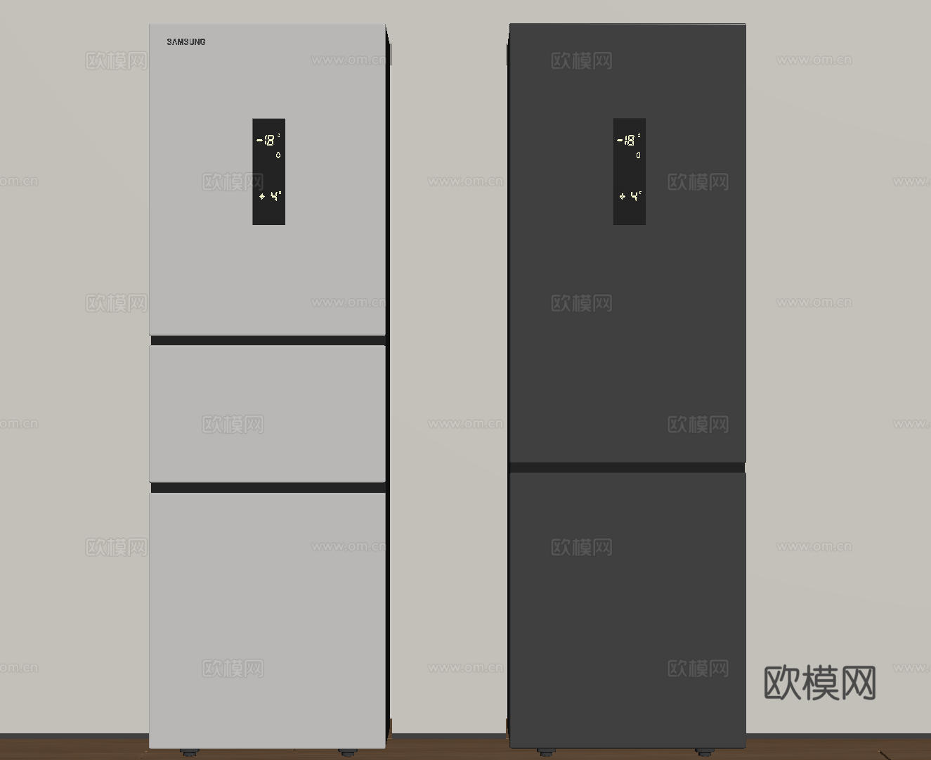 现代极简冰箱 双开门冰箱 简约冰箱柜 中古冰箱 意式冰箱 厨su模型