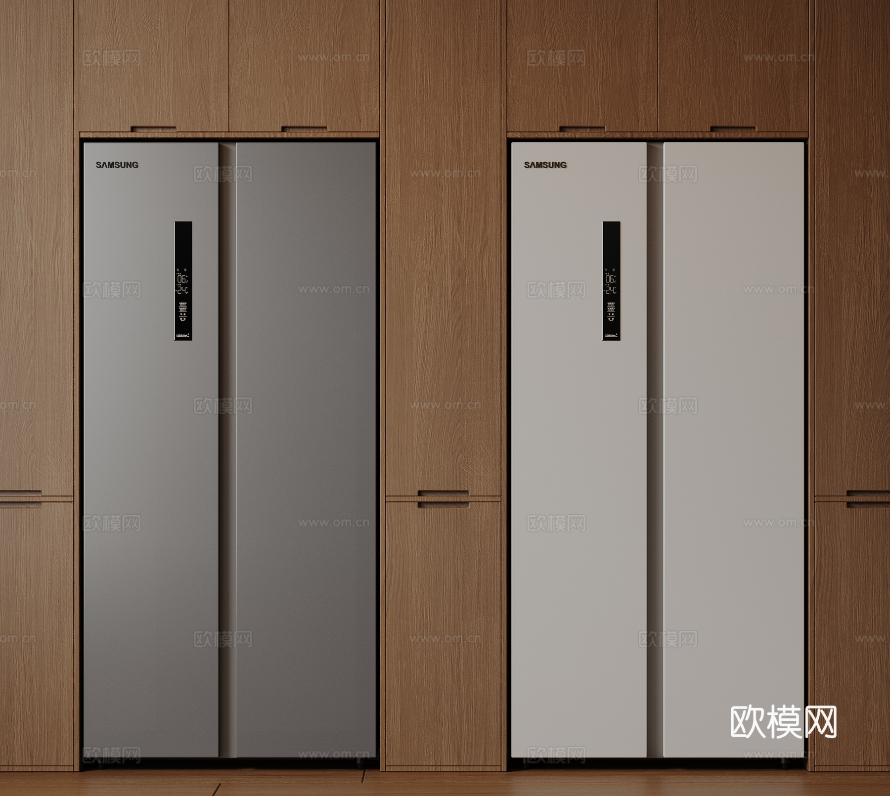 现代极简冰箱 双开门冰箱 简约冰箱柜 中古冰箱 意式冰箱 厨su模型