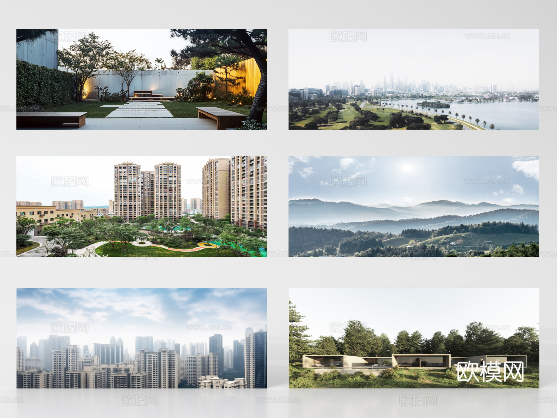 现代背景 环绕背景 城市背景 森林背景 外景贴图su模型下载（渲染图1）