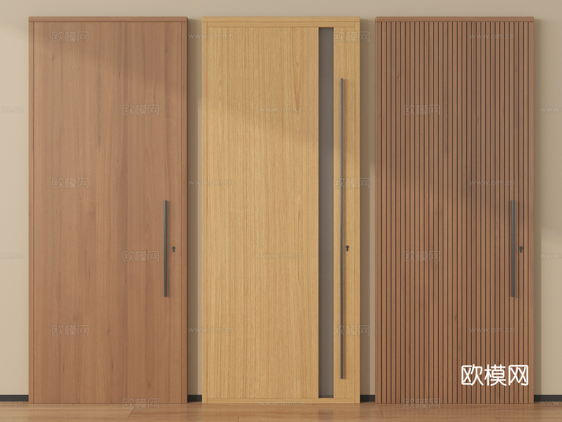现代实木门 单开门 卧室门su模型
