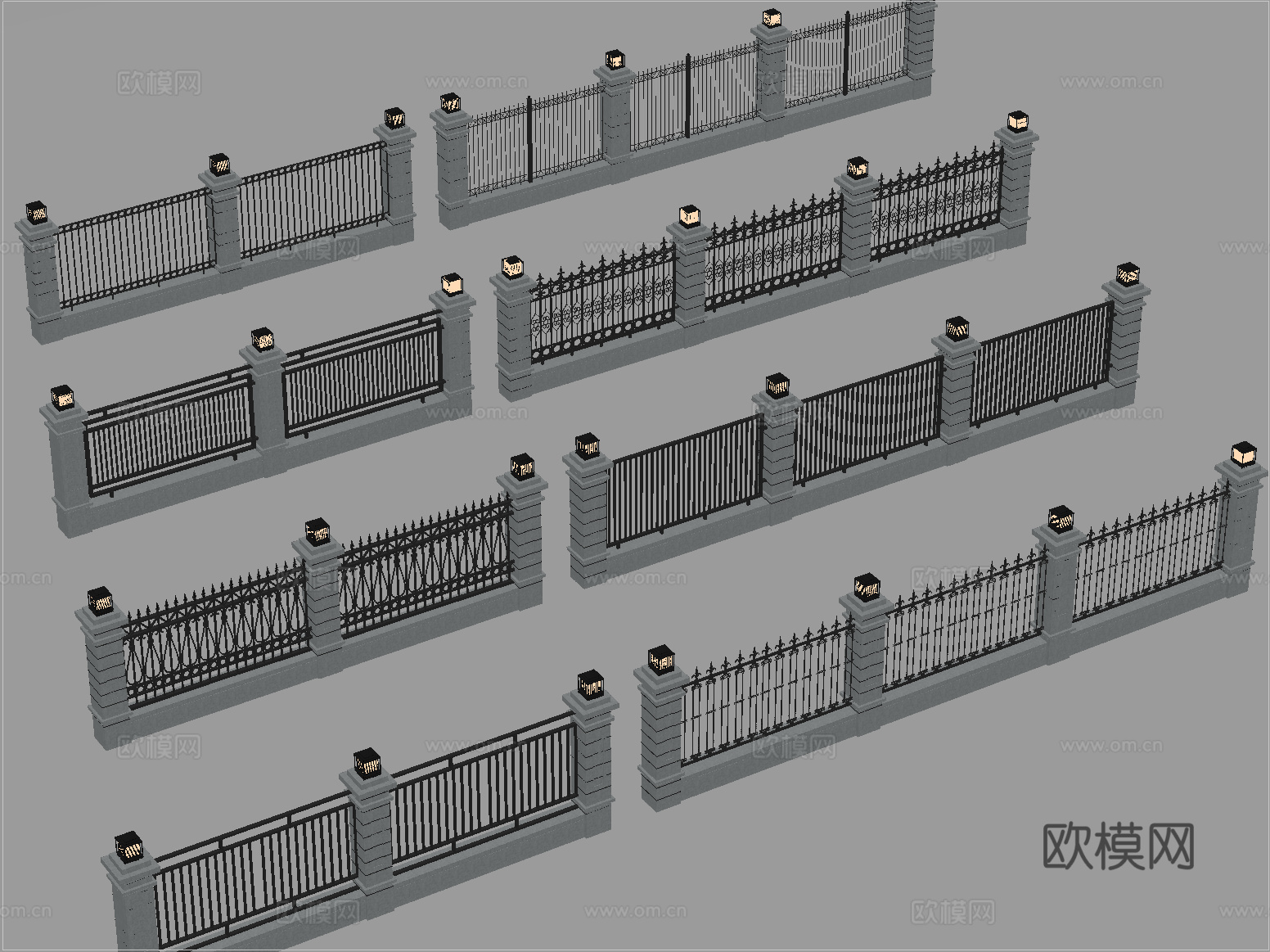 现代围墙 格栅围墙 小区围墙 庭院围墙 铁艺围墙su模型su模型
