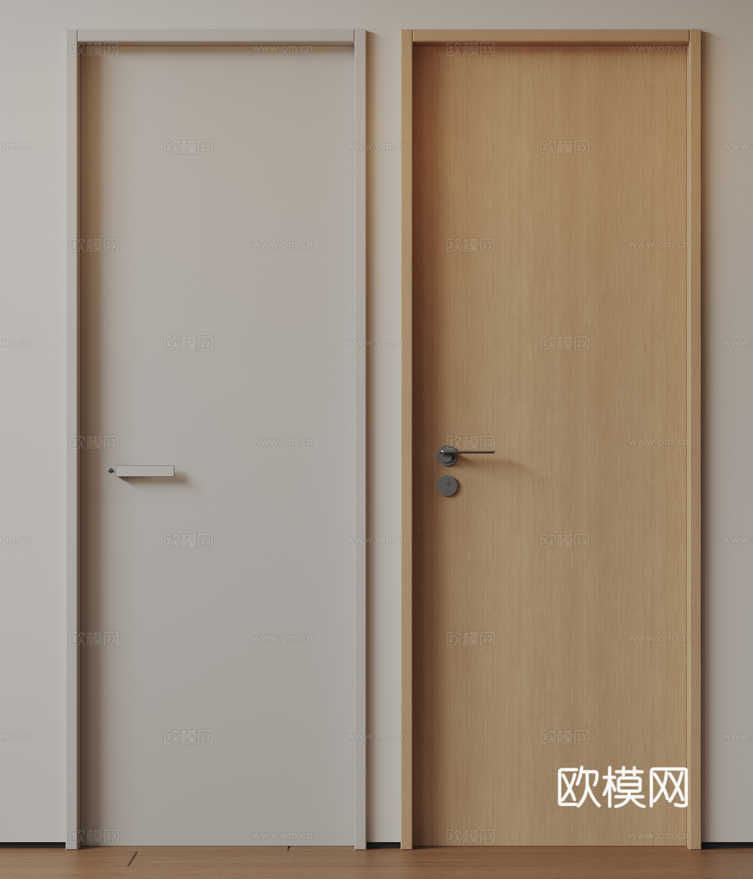 现代极简单开门 中古房间门 卧室门 平板门 实木门 平开门3d模型
