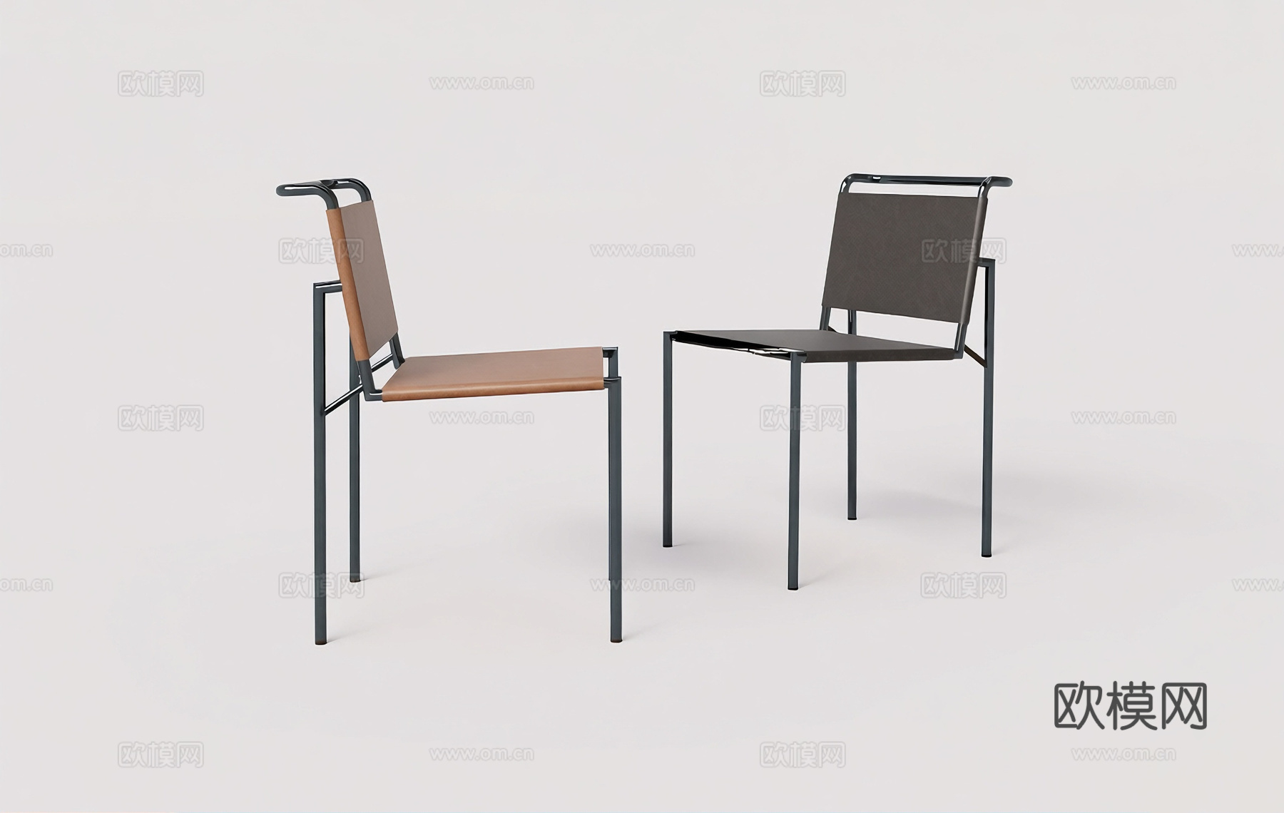 意式轻奢餐椅 金属框架 皮革坐垫 咖啡厅餐厅椅子su模型