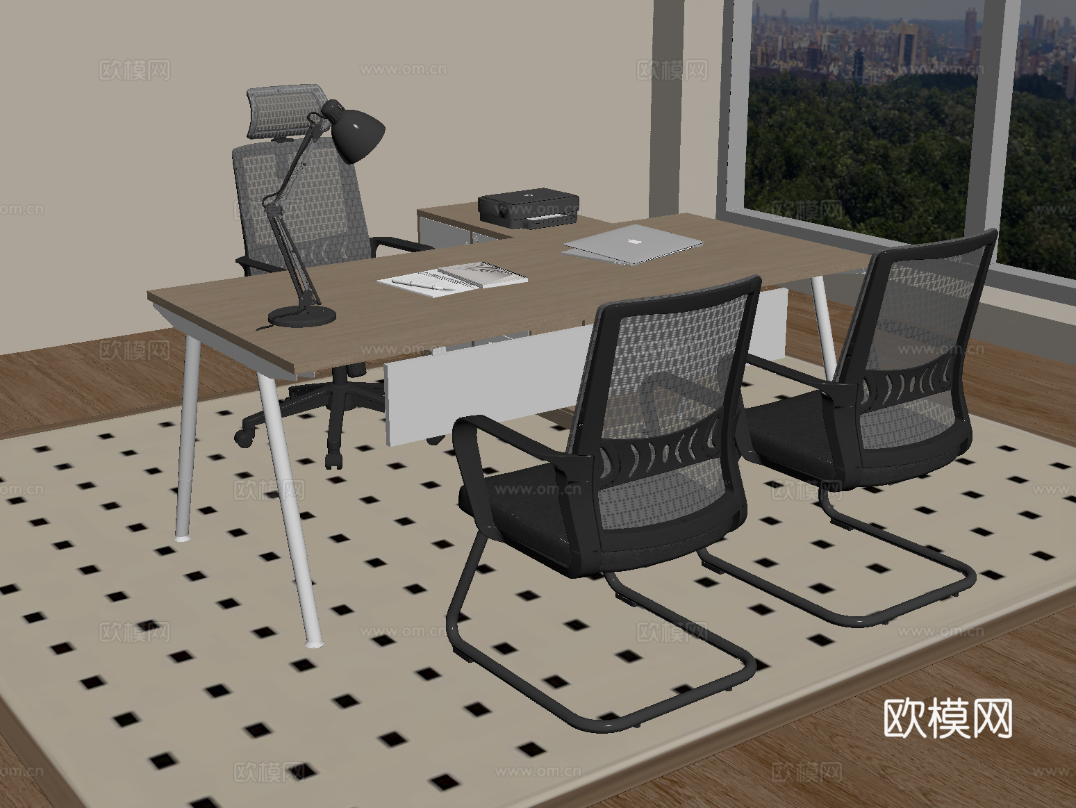 现代办公桌椅 经理办公桌 会议桌椅su模型