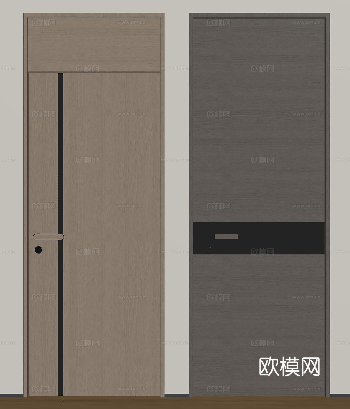 现代极简双开门 中古平开门 入户门 防盗门 通顶对开门 别墅su模型