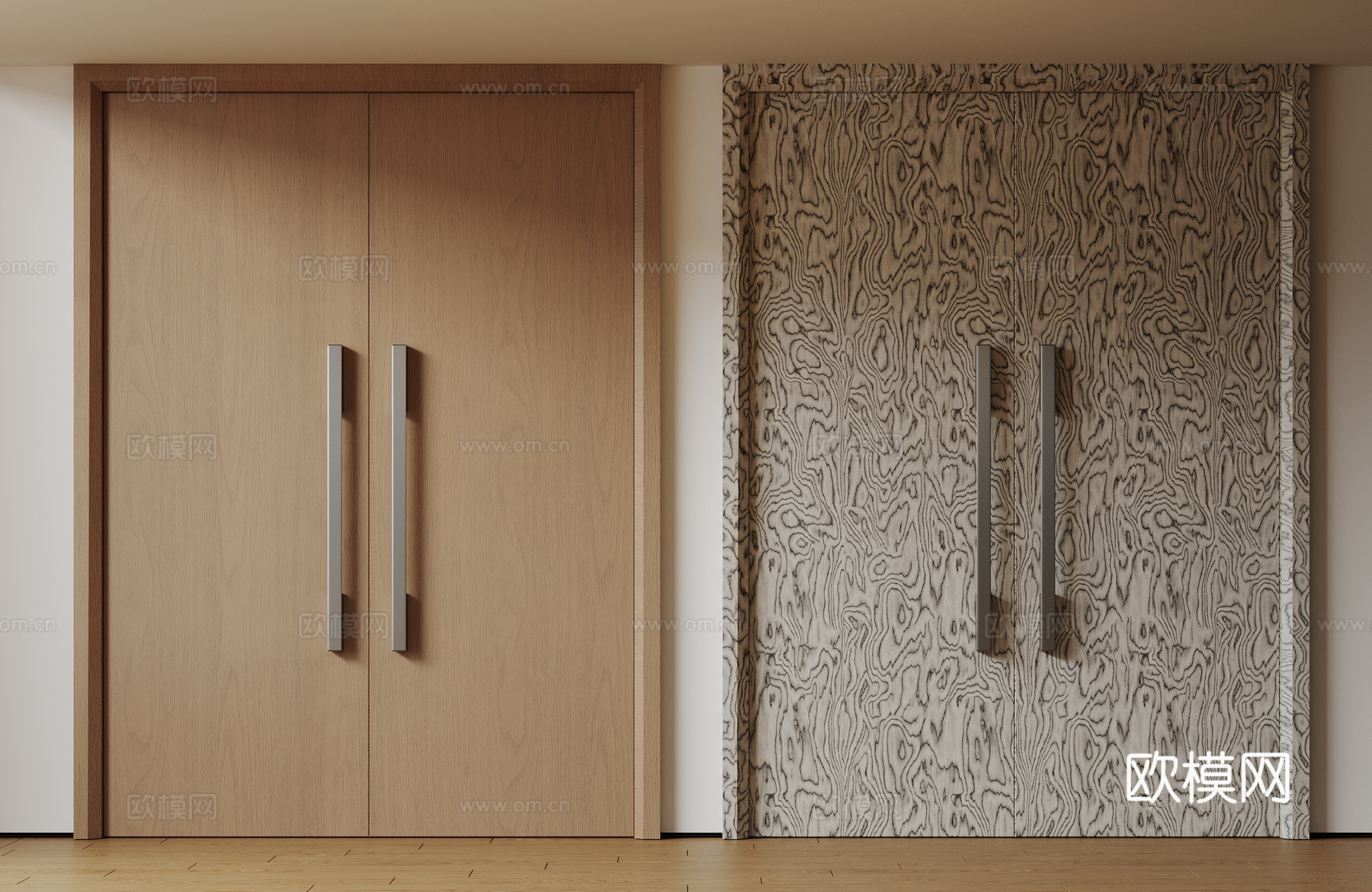 现代极简双开门 中古平开门 入户门 防盗门 通顶对开门 别墅su模型