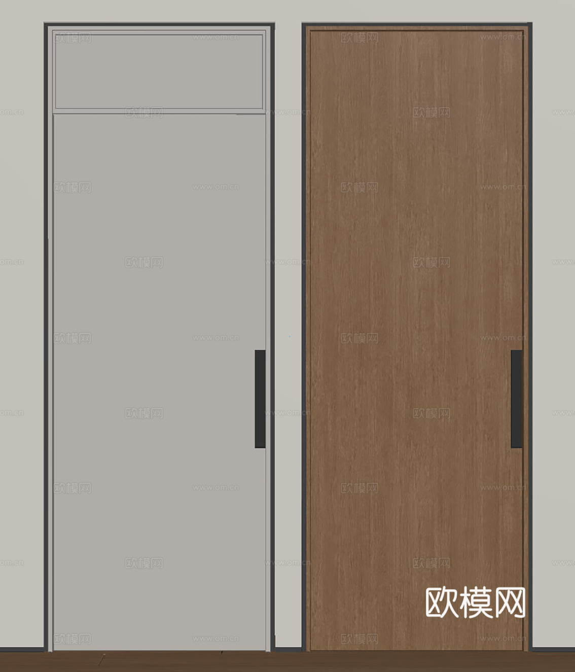 现代极简单开门 中古房间门 卧室门 平板门 实木门 平开门su模型