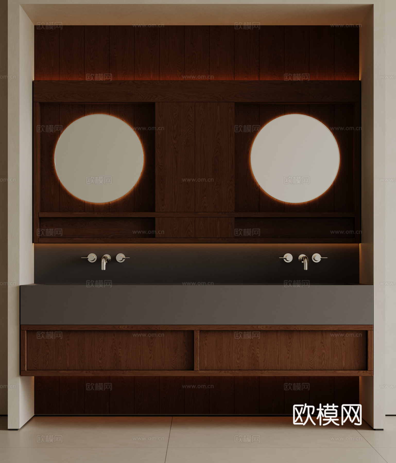 现代极简洗手台 中古浴室柜 台盆柜 装饰品摆件 镜子 卫生间su模型