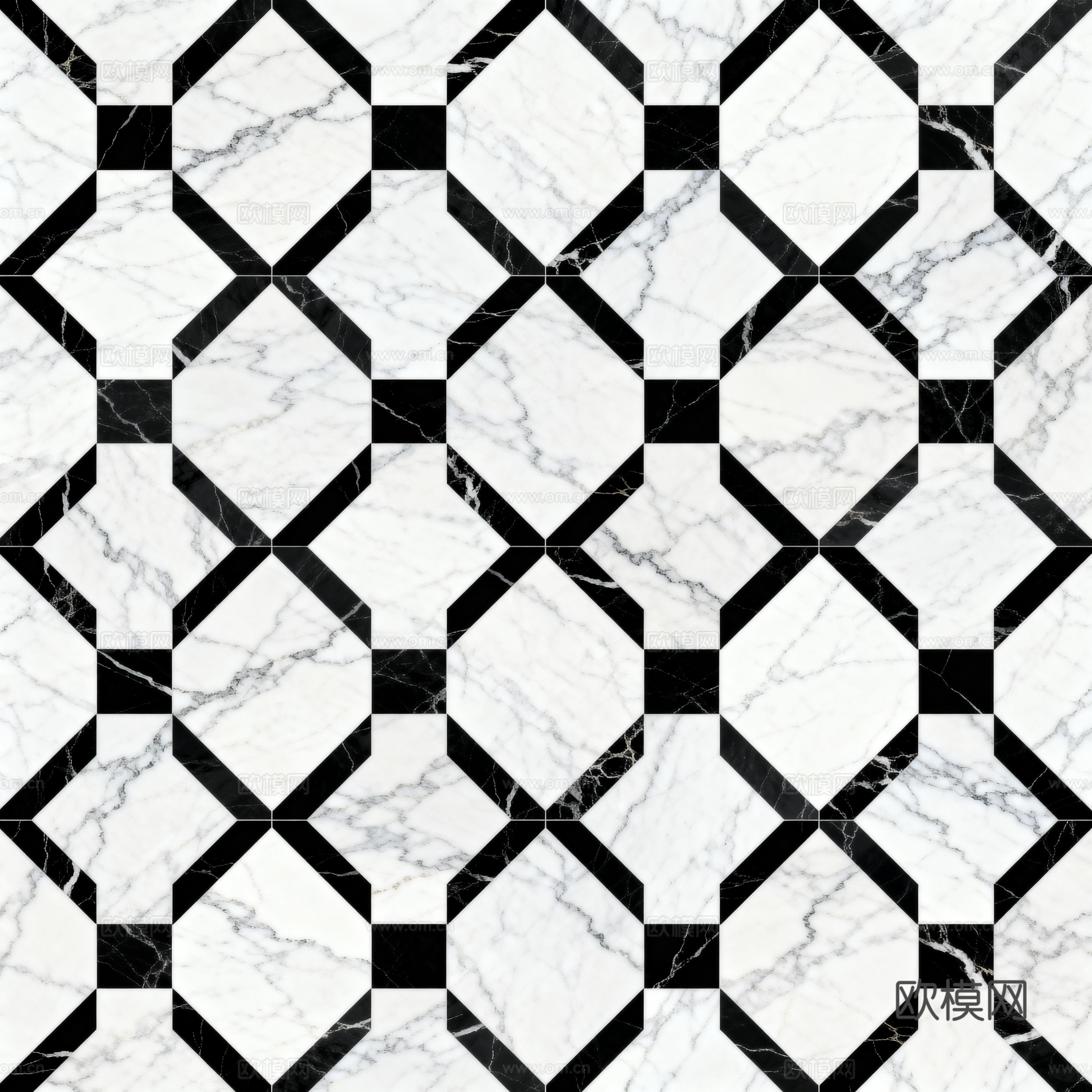 现代花砖 黑白石材拼花 几何图案水刀石材拼花 石材马赛克