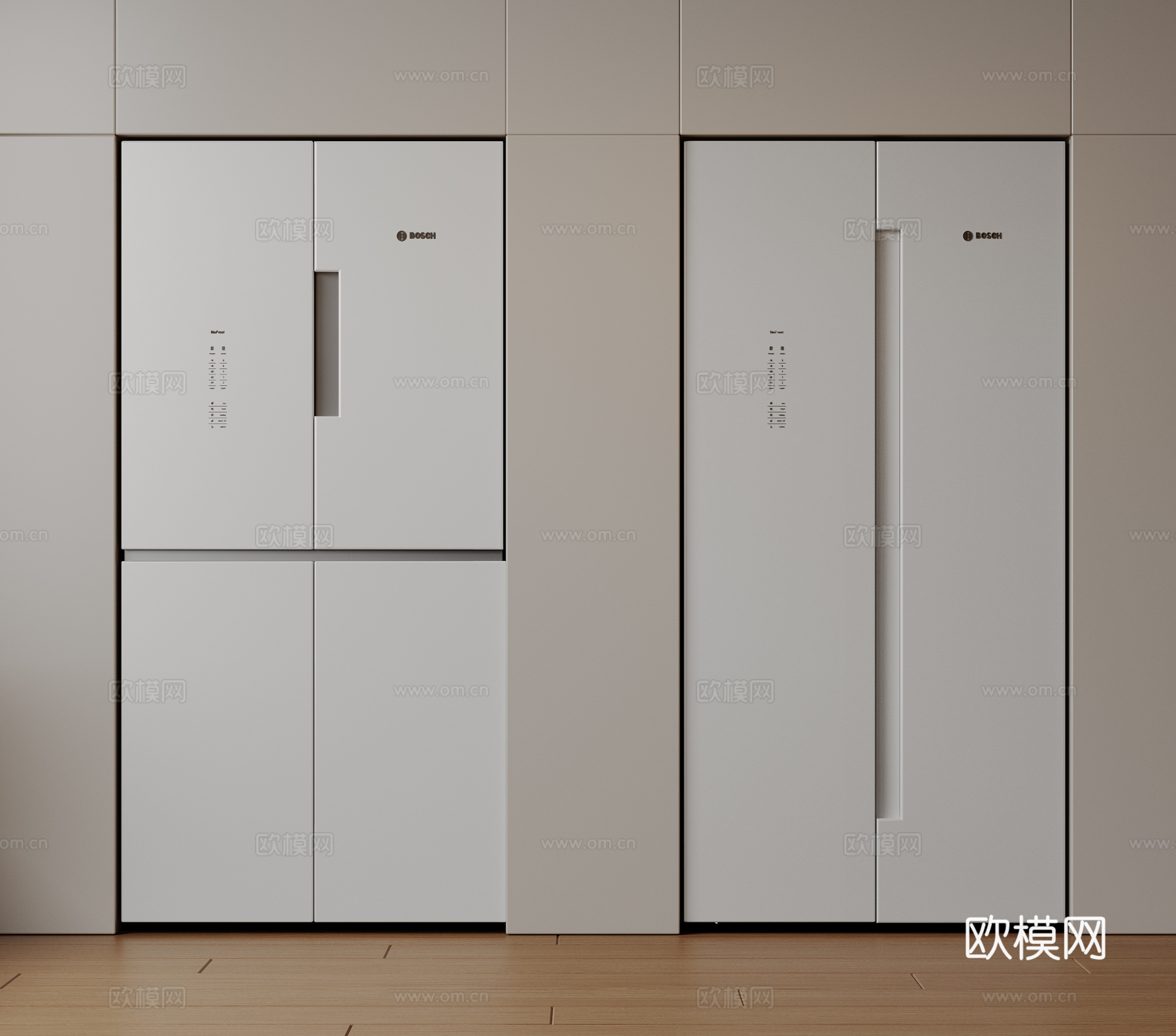 现代极简冰箱 双开门冰箱 简约冰箱柜 中古冰箱 意式冰箱 厨su模型