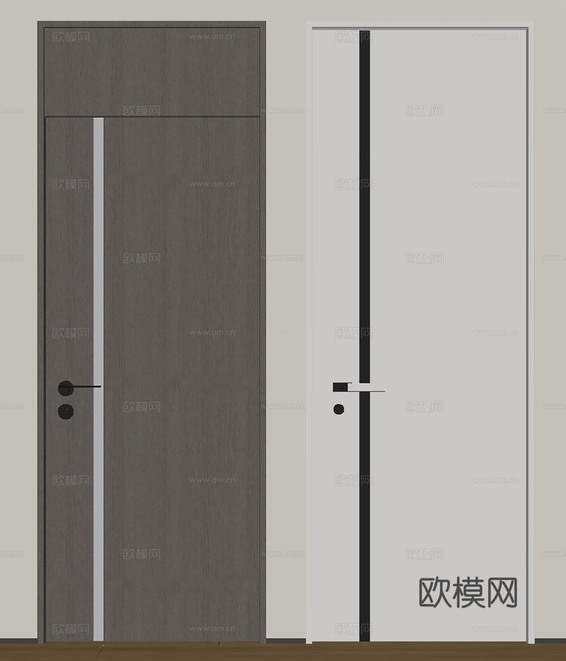 现代极简单开门 中古房间门 卧室门 平板门 实木门 平开门su模型