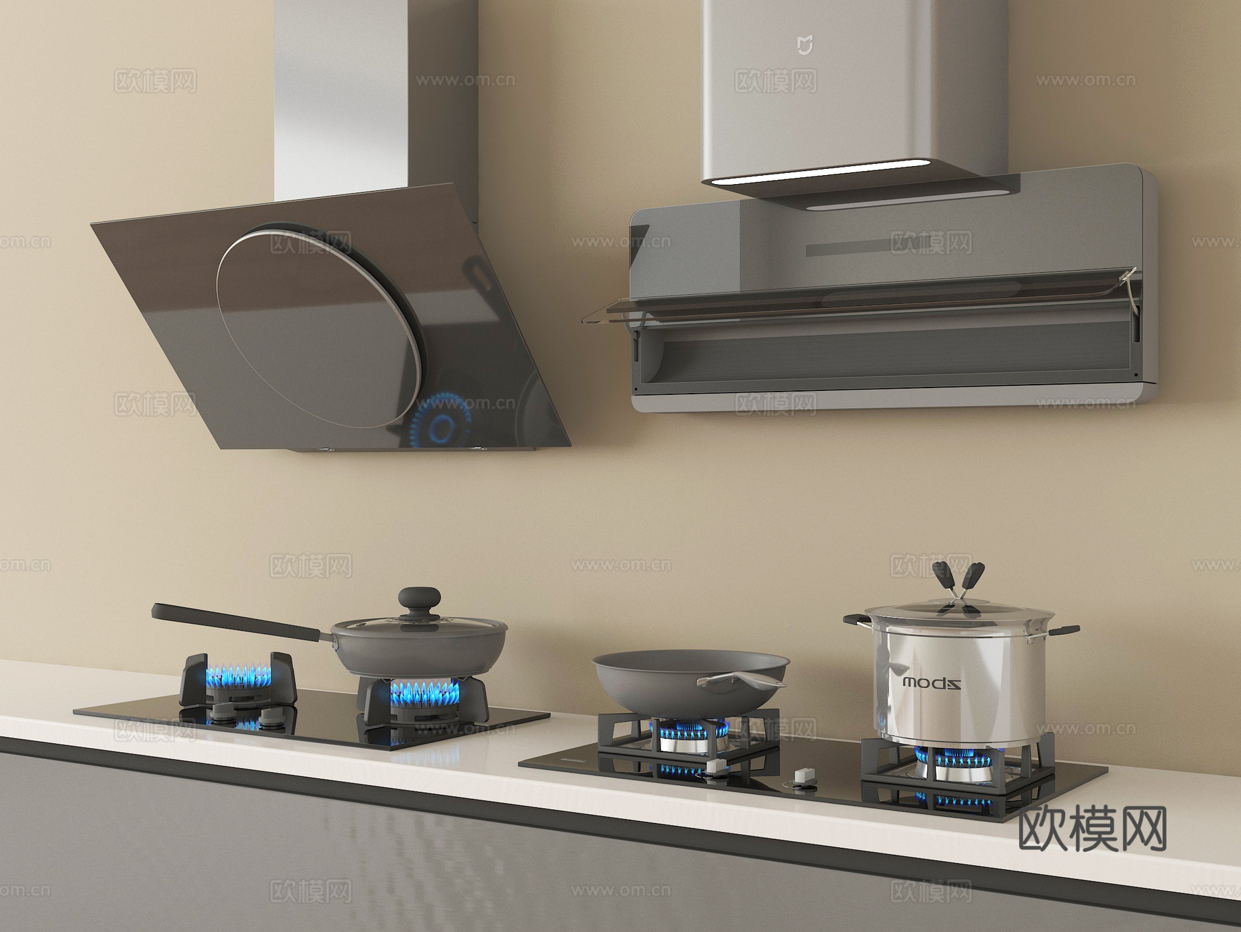 现代油烟机 燃气灶 灶具su模型
