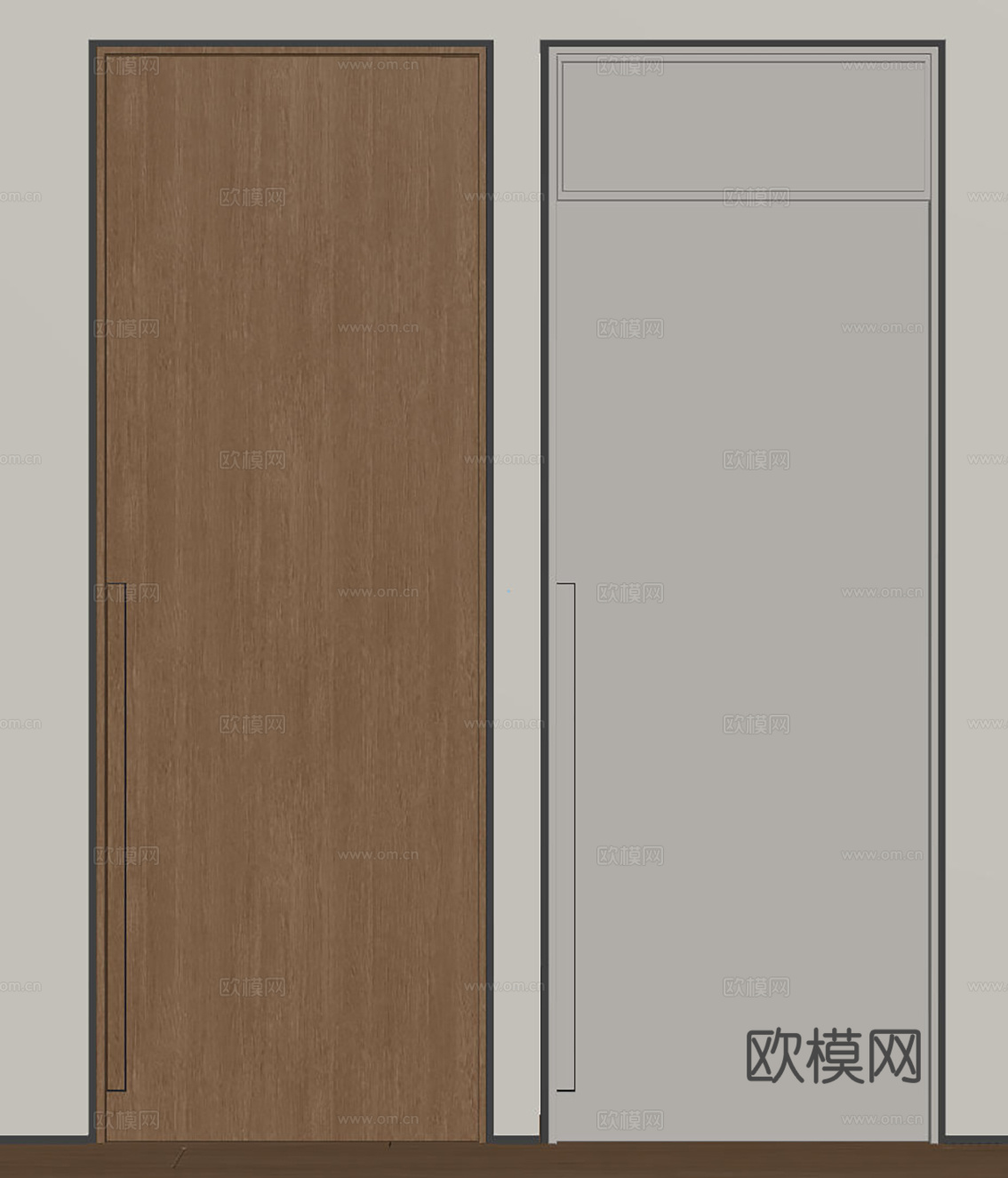 现代极简单开门 中古房间门 卧室门 平板门 实木门 平开门su模型