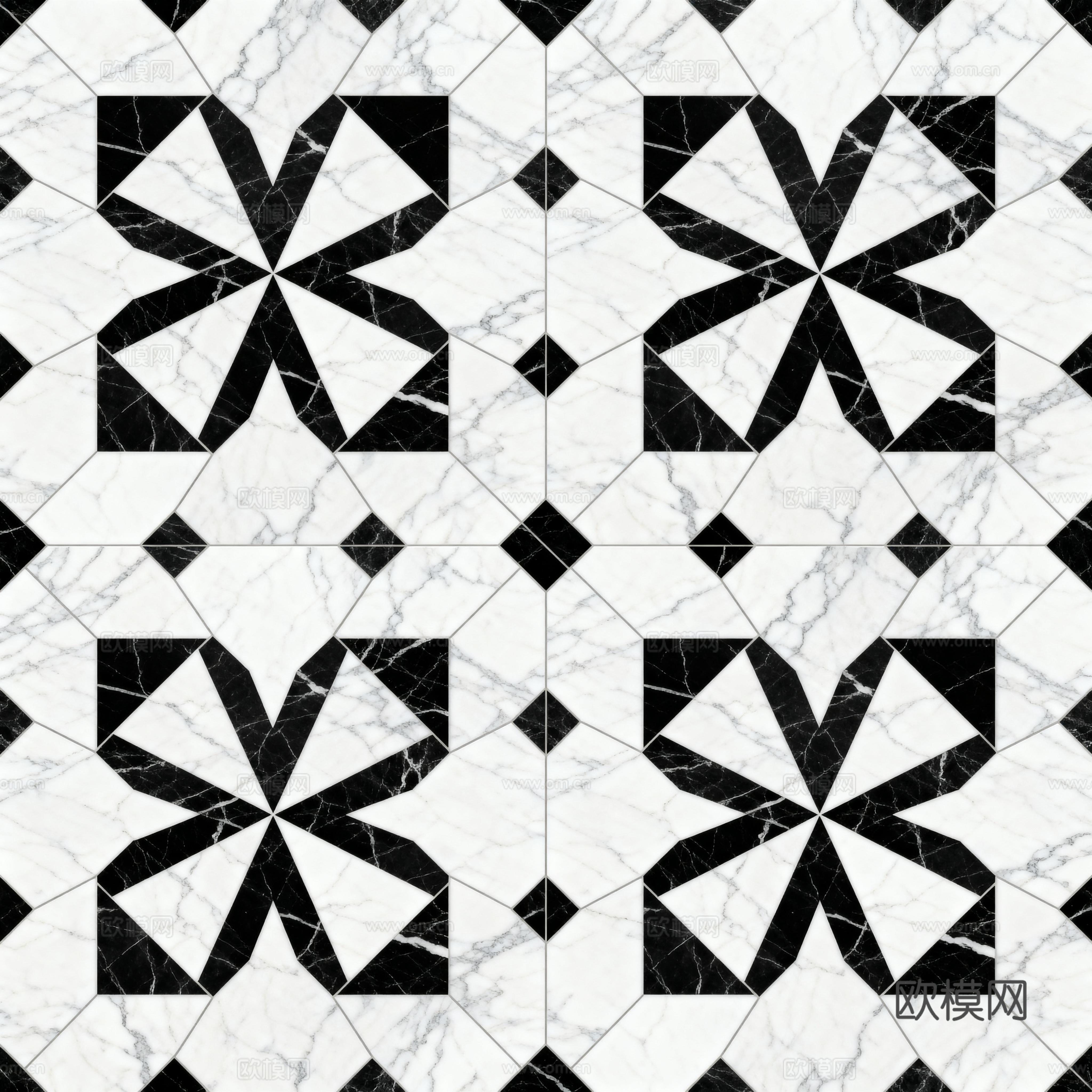 现代花砖 黑白石材拼花 花卉几何图案水刀石材拼花 石材马赛克