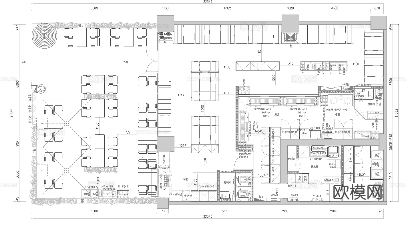 240平烧烤店 最新平面施工图合集cad施工图