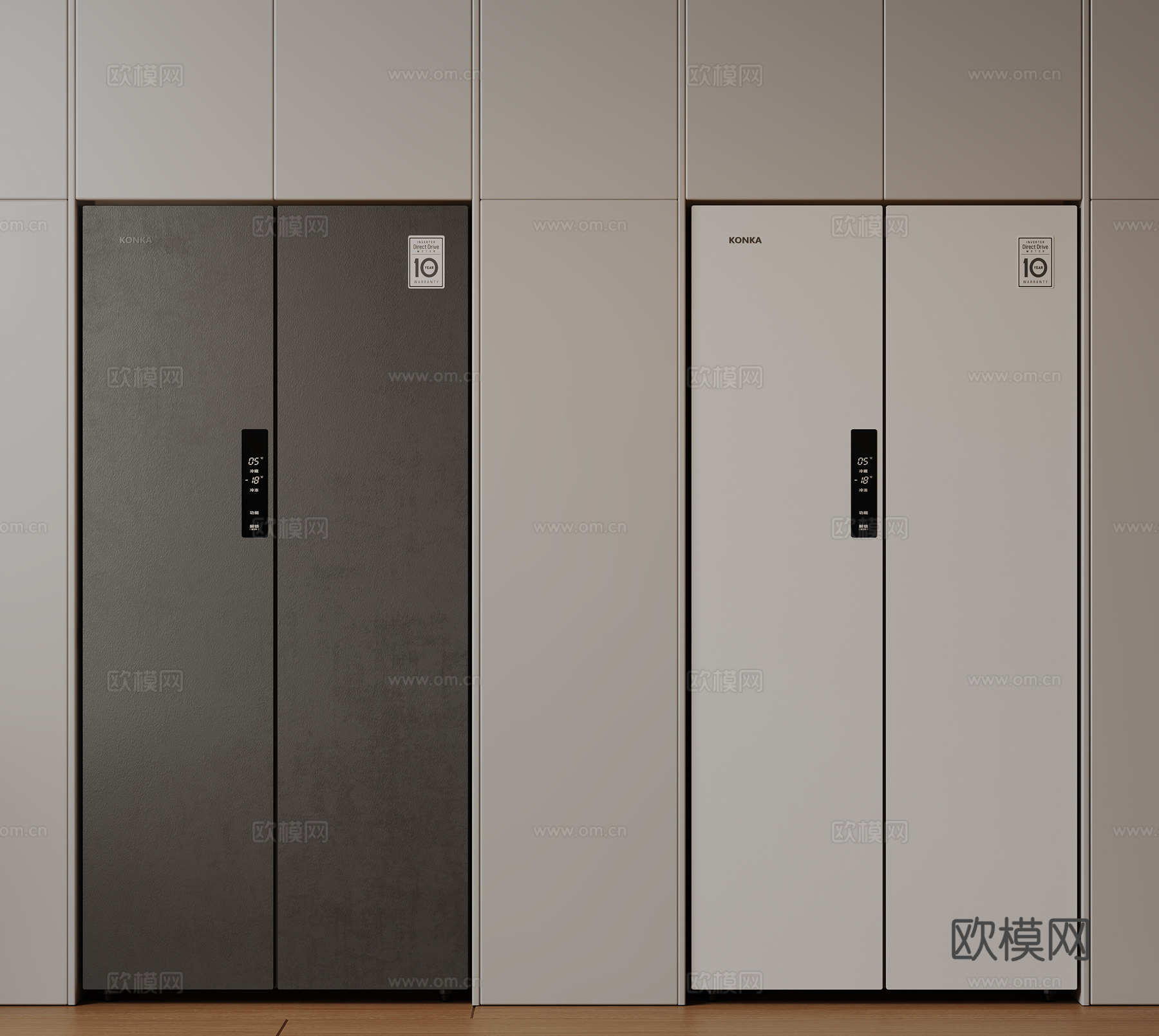 现代极简冰箱 双开门冰箱 简约冰箱柜 中古冰箱 意式冰箱 厨su模型