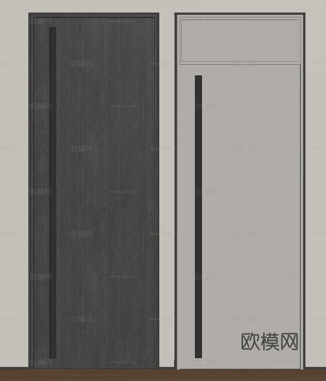 现代极简单开门 中古房间门 卧室门 平板门 实木门 平开门su模型