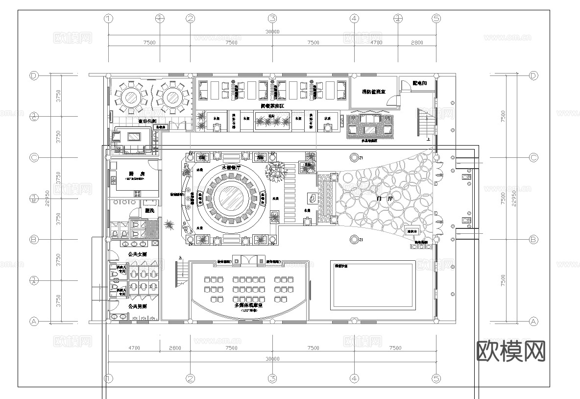 高档会所餐厅 最新平面施工图合集cad施工图