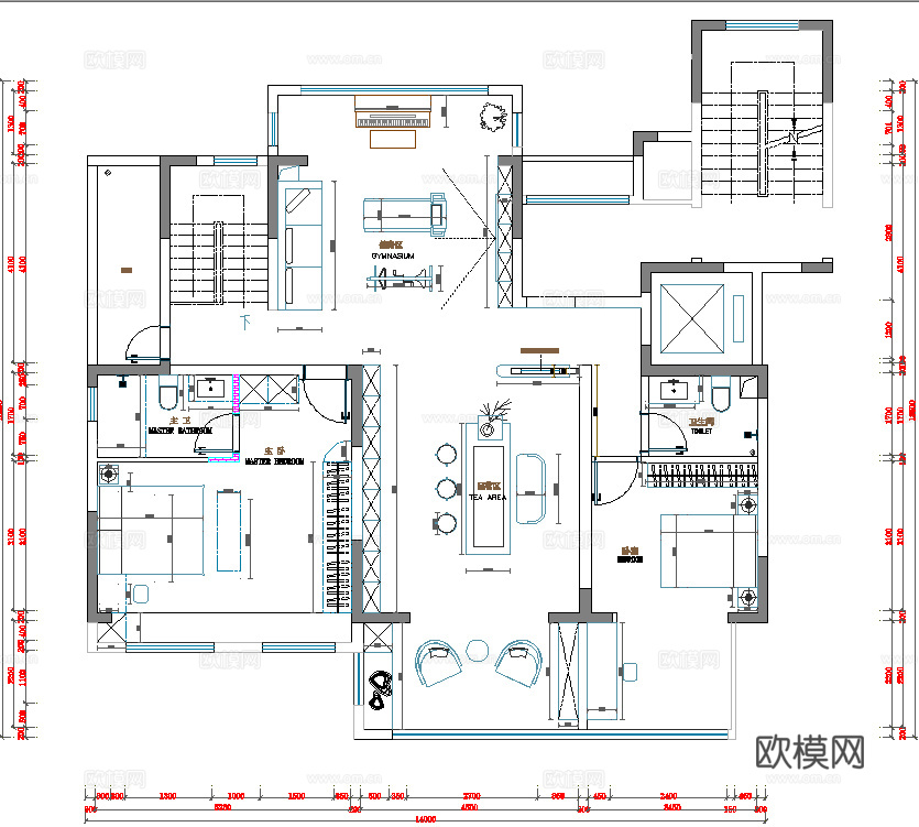 法式风格复式楼装修效果cad施工图