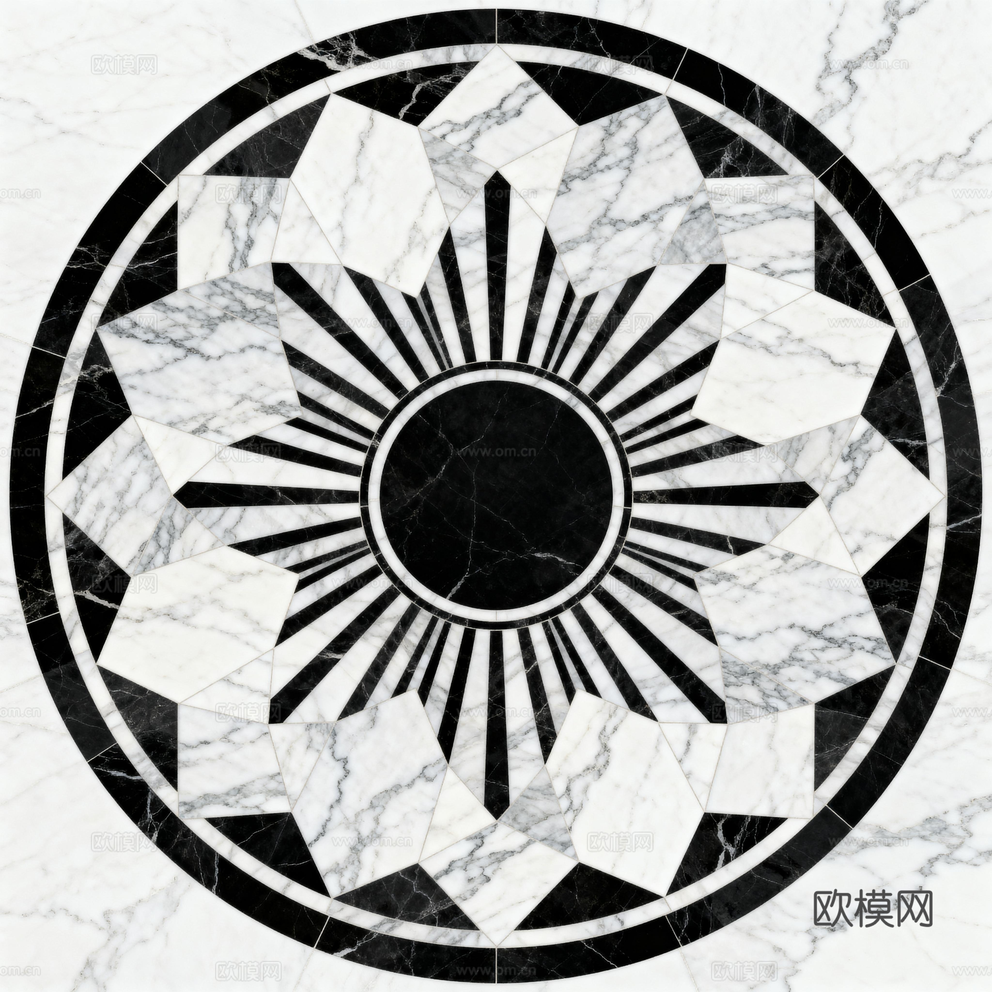 轻奢黑白拼花大理石 黑白石材圆形拼花 玄关圆形拼花