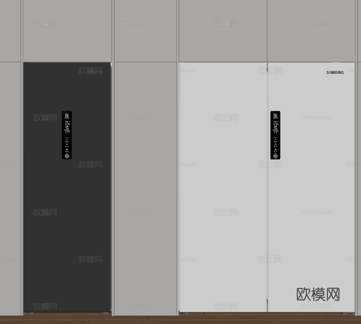 现代极简冰箱 双开门冰箱 简约冰箱柜 中古冰箱 意式冰箱 厨su模型