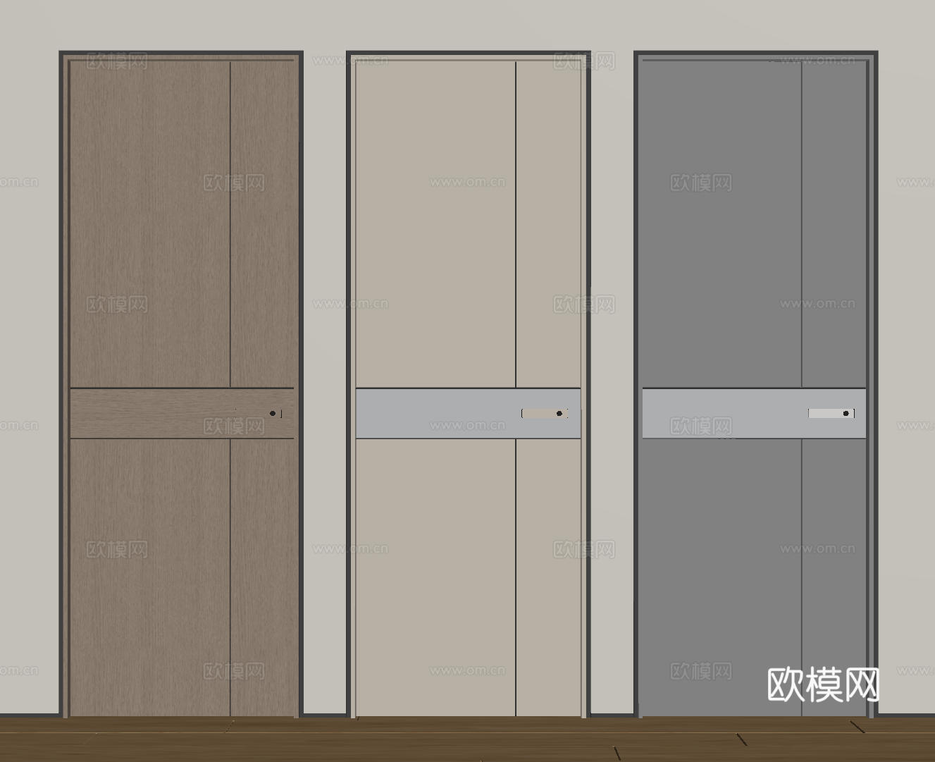 现代极简单开门 中古房间门 卧室门 平板门 实木门 平开门su模型