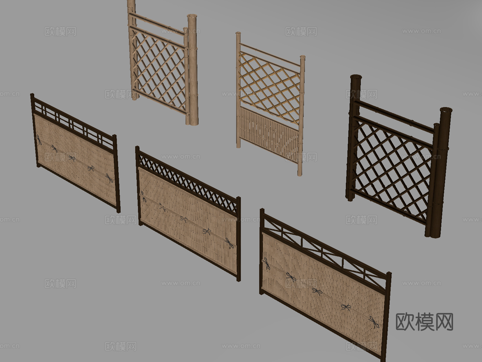 新中式栏杆护栏 栅栏围栏 实木围栏护栏su模型