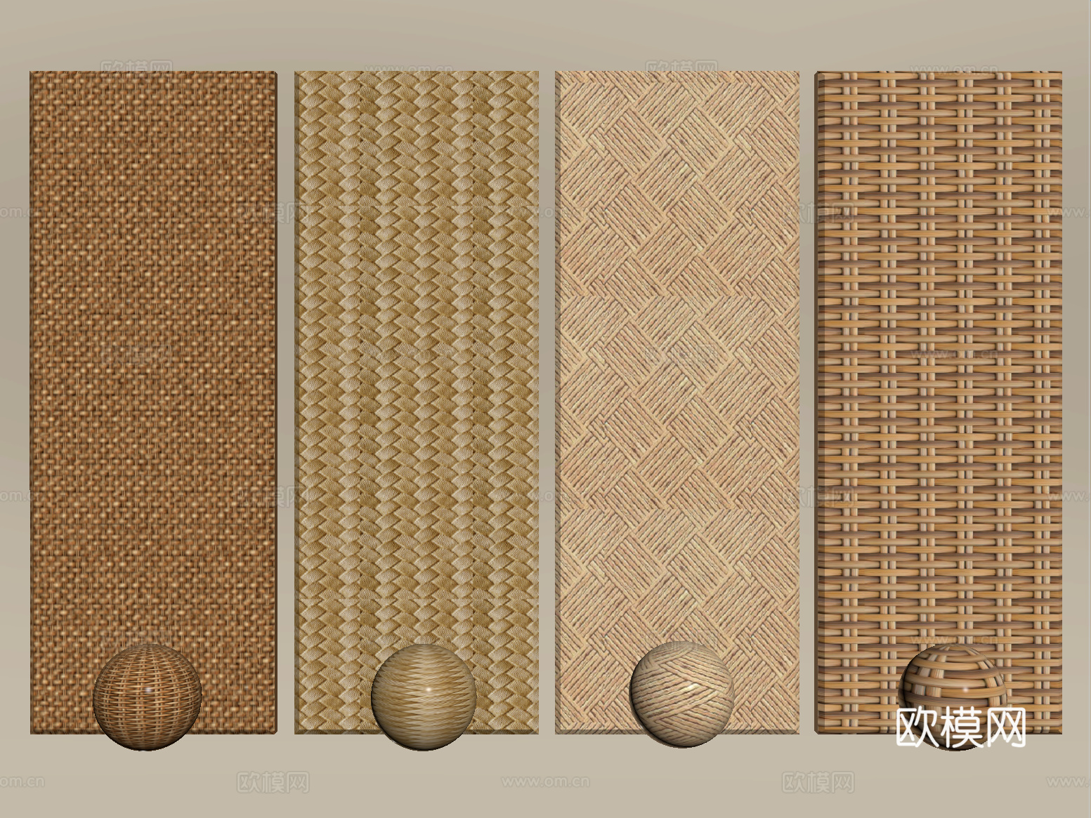 中式藤编屏风隔断 藤编制品su模型