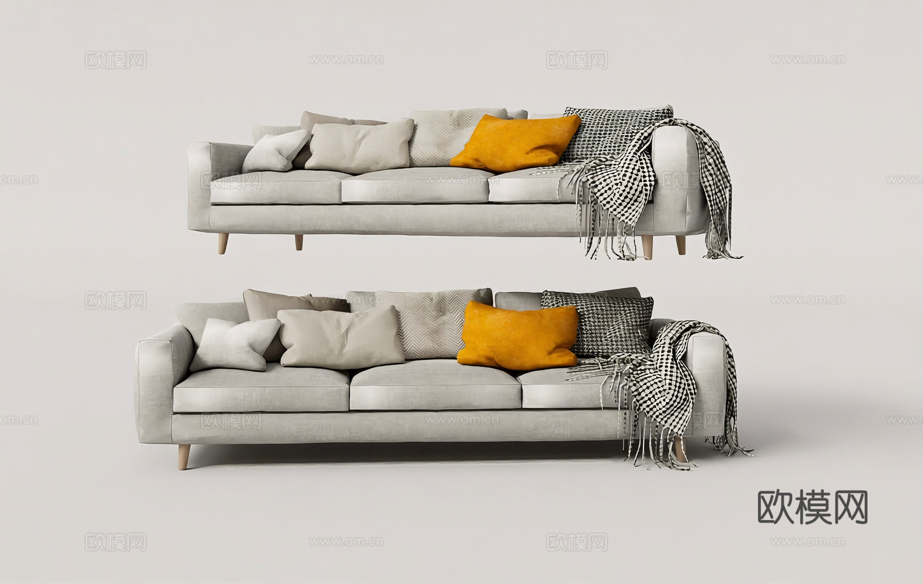 现代简约沙发 布艺沙发 木质腿su模型