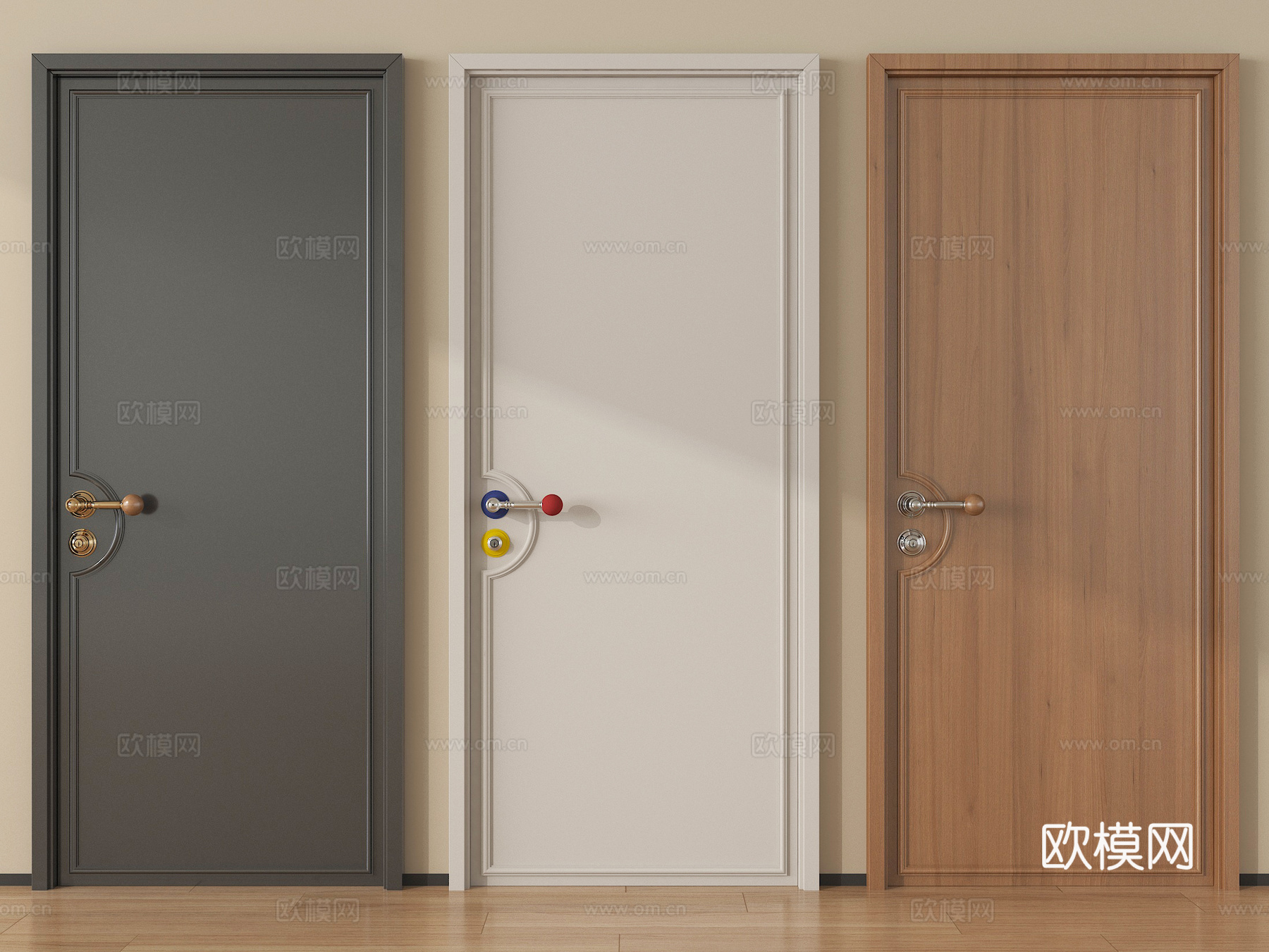 中古风实木门 单开门 卧室门su模型