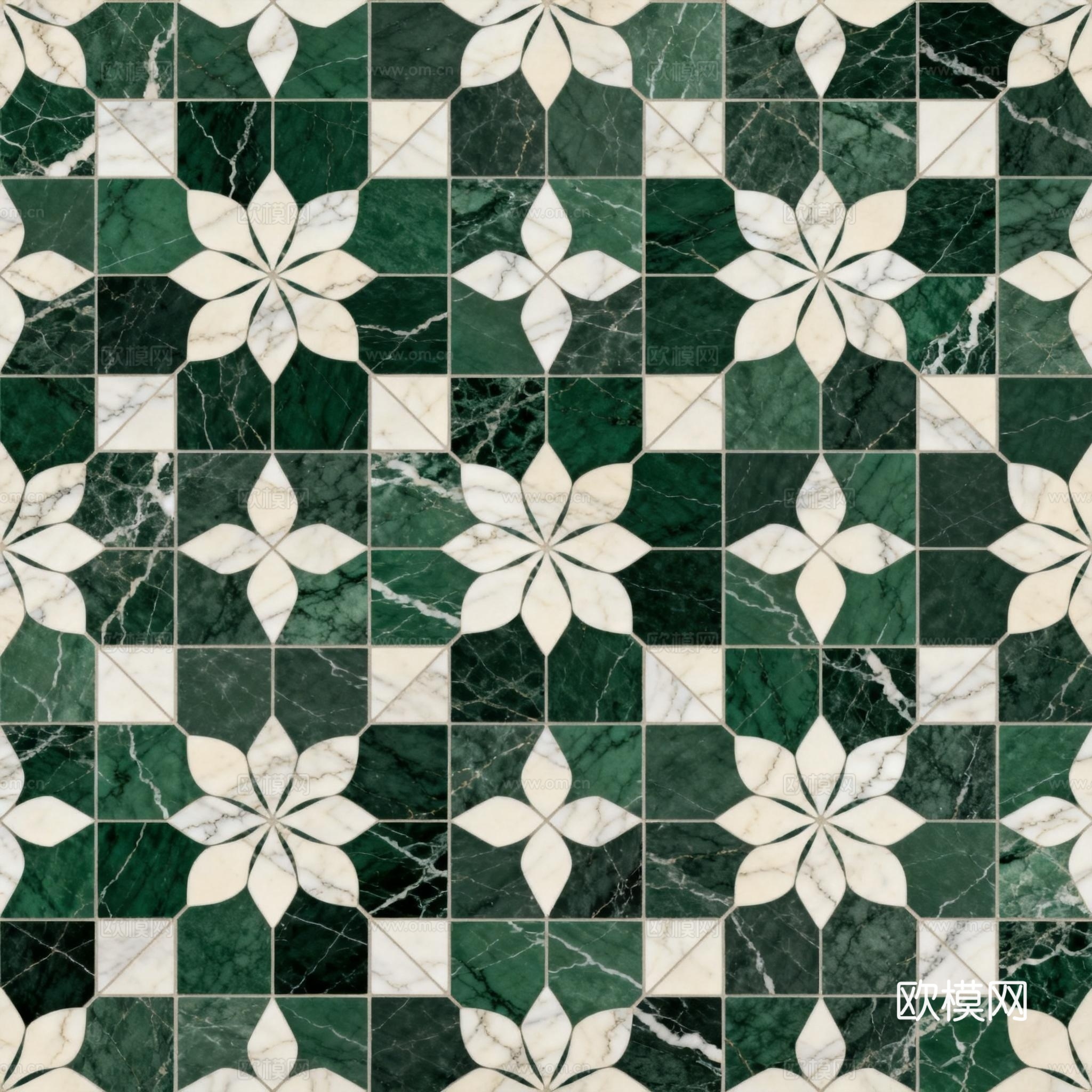绿白色石材拼花 花卉图案水切刀拼花石材 绿色石材拼花马赛克下载