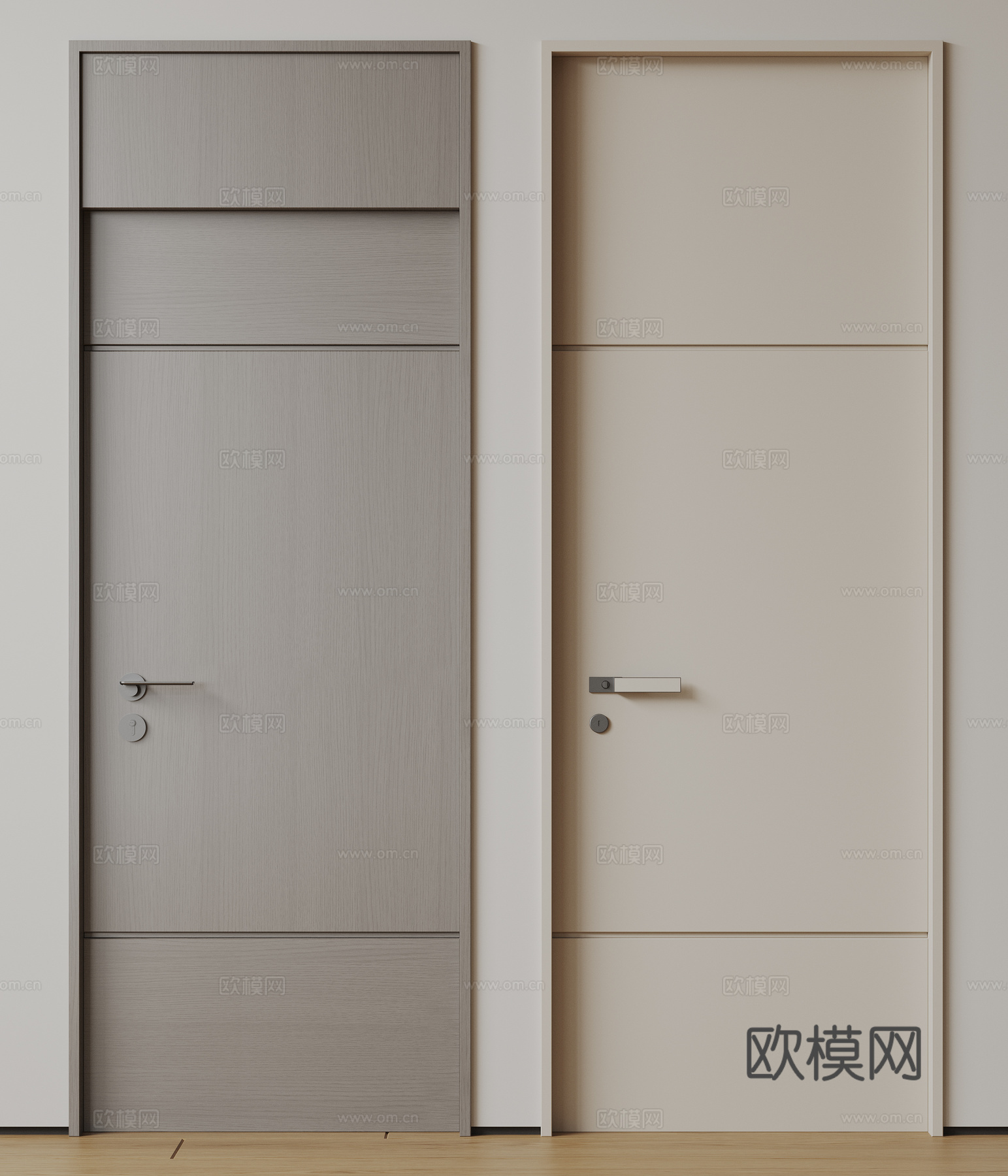 现代极简单开门 中古房间门 卧室门 平板门 实木门 平开门su模型