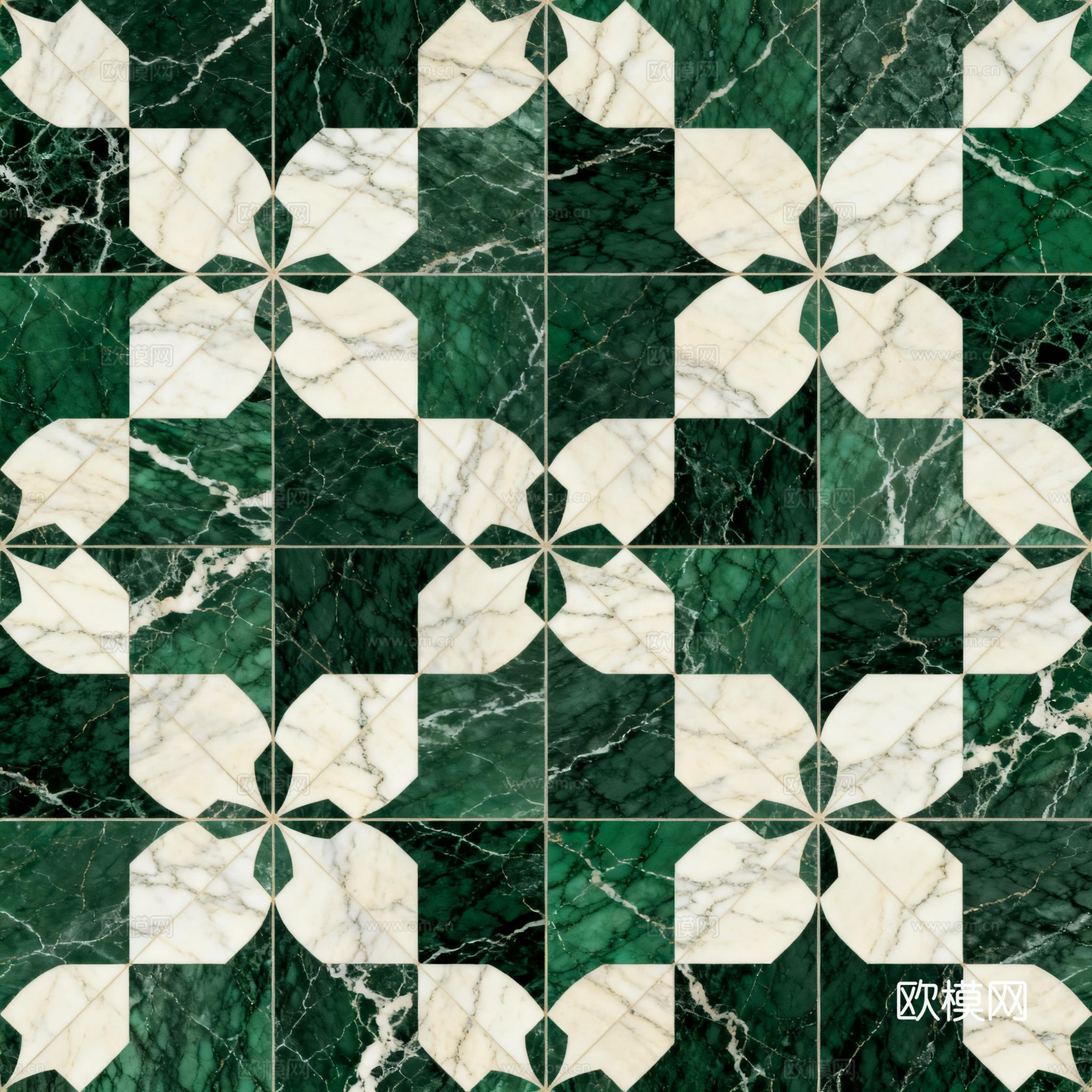 绿白色石材拼花 花卉图案水切刀拼花石材 绿色石材拼花马赛克