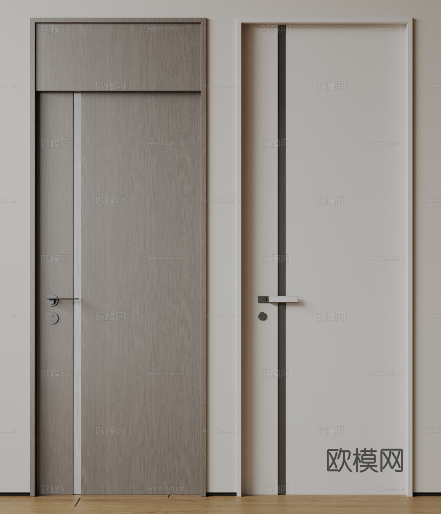现代极简单开门 中古房间门 卧室门 平板门 实木门 平开门su模型