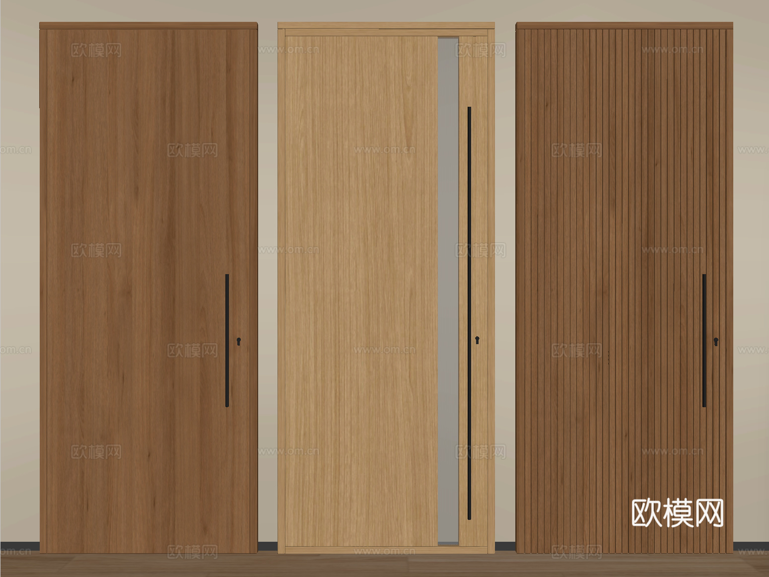 现代实木门 单开门 卧室门su模型