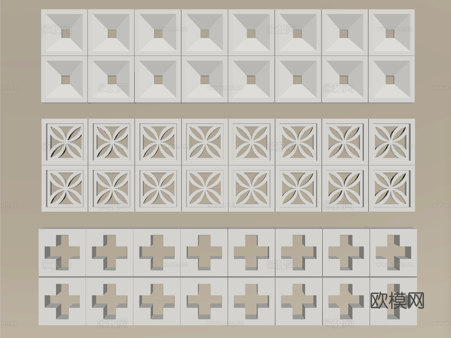 现代镂空水泥砖 水泥砖隔断 预制砖墙砖su模型