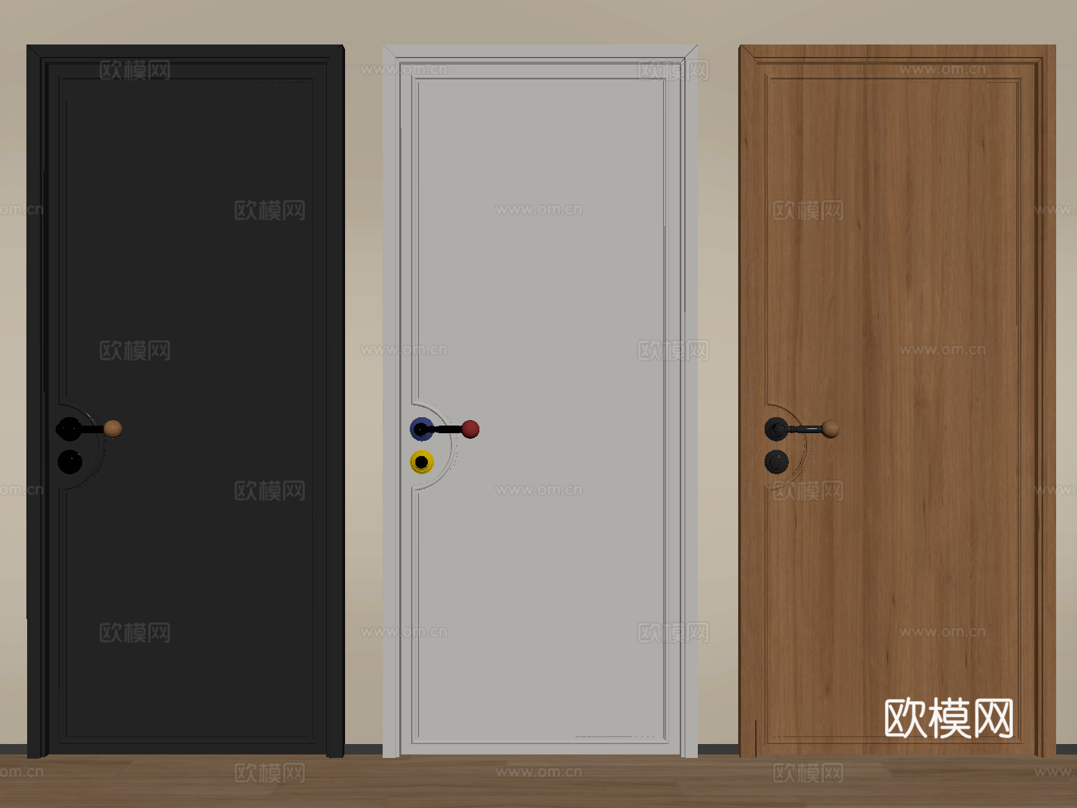 中古风实木门 单开门 卧室门su模型
