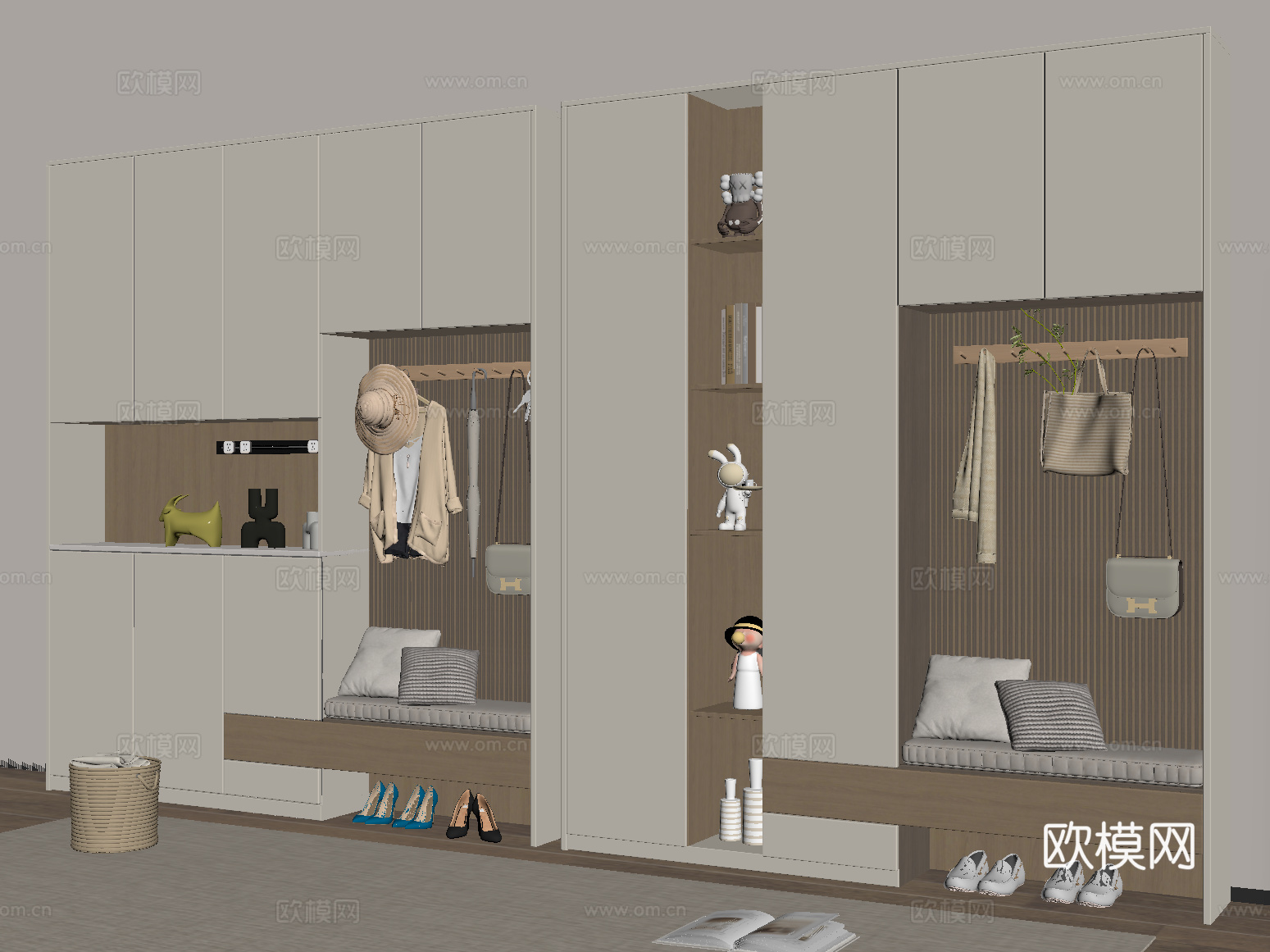 现代玄关鞋柜 换鞋凳 雕塑摆件 边柜su模型